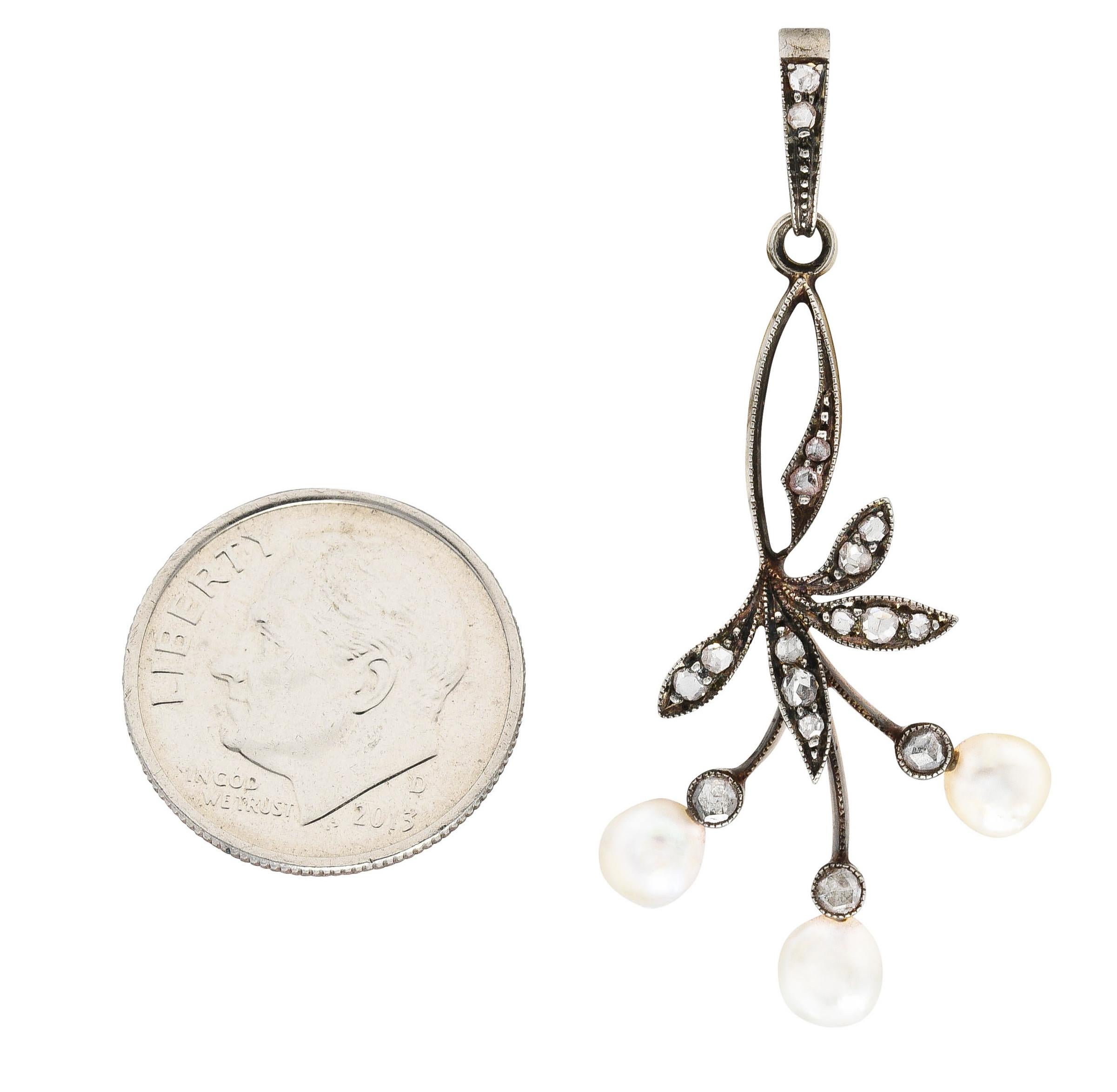 Women's or Men's 1860's Victorian Diamond Pearl Silver-Topped 18 Karat Gold Pendant