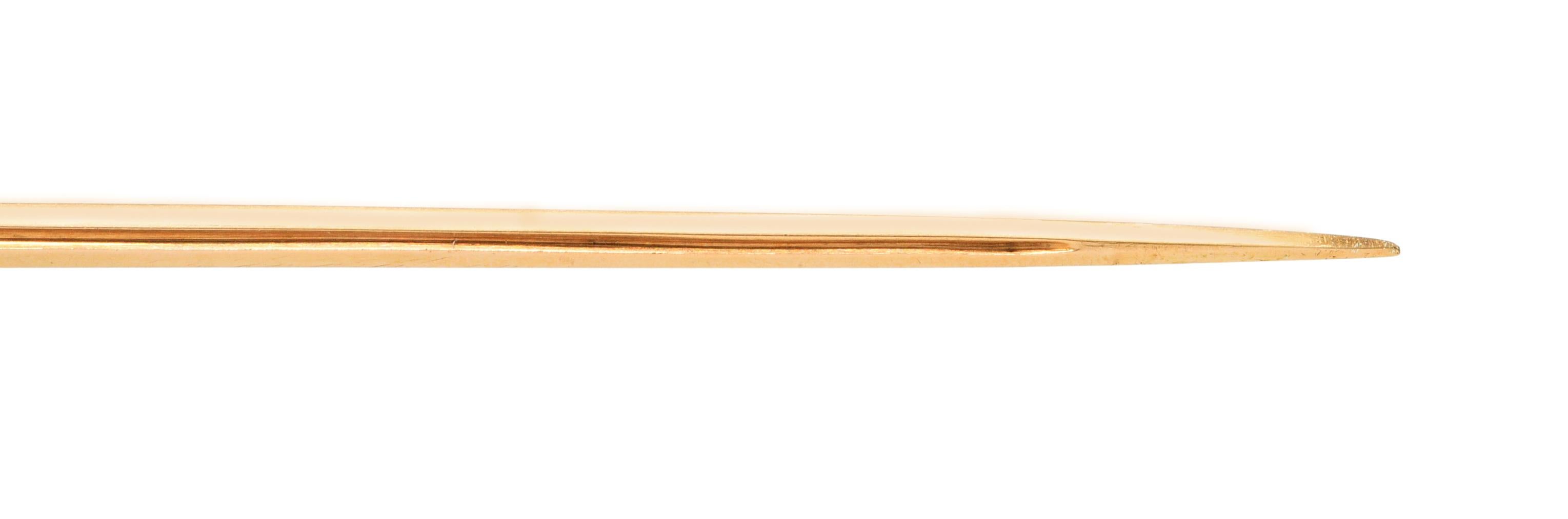 1860's Victorian Emerald Ruby Diamond Pearl 14 & 18 Karat Gold Sword Stickpin 3