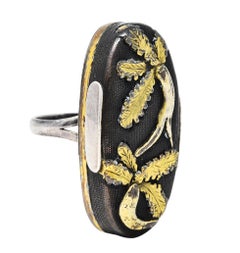 1860's Victorian Shakudo Silver 10 Karat Mixed Metal Ginseng Root Ring