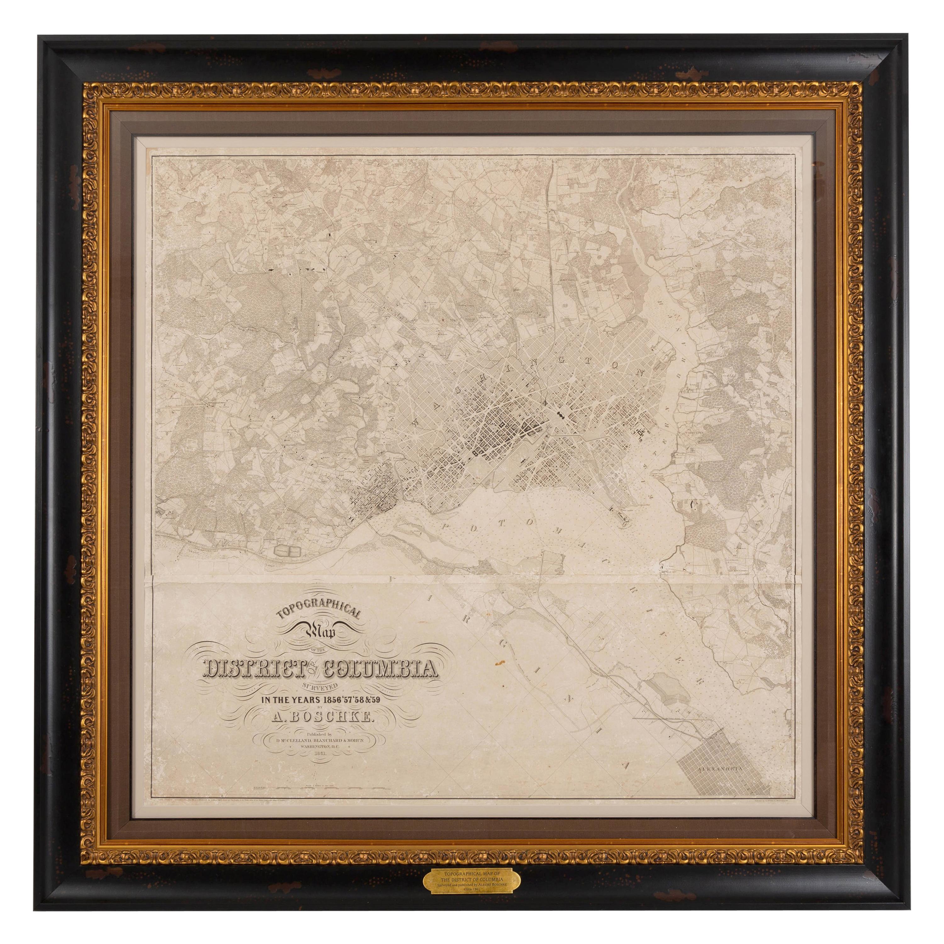 1861 Topographical Map of the District of Columbia, by Boschke, Antique Map For Sale