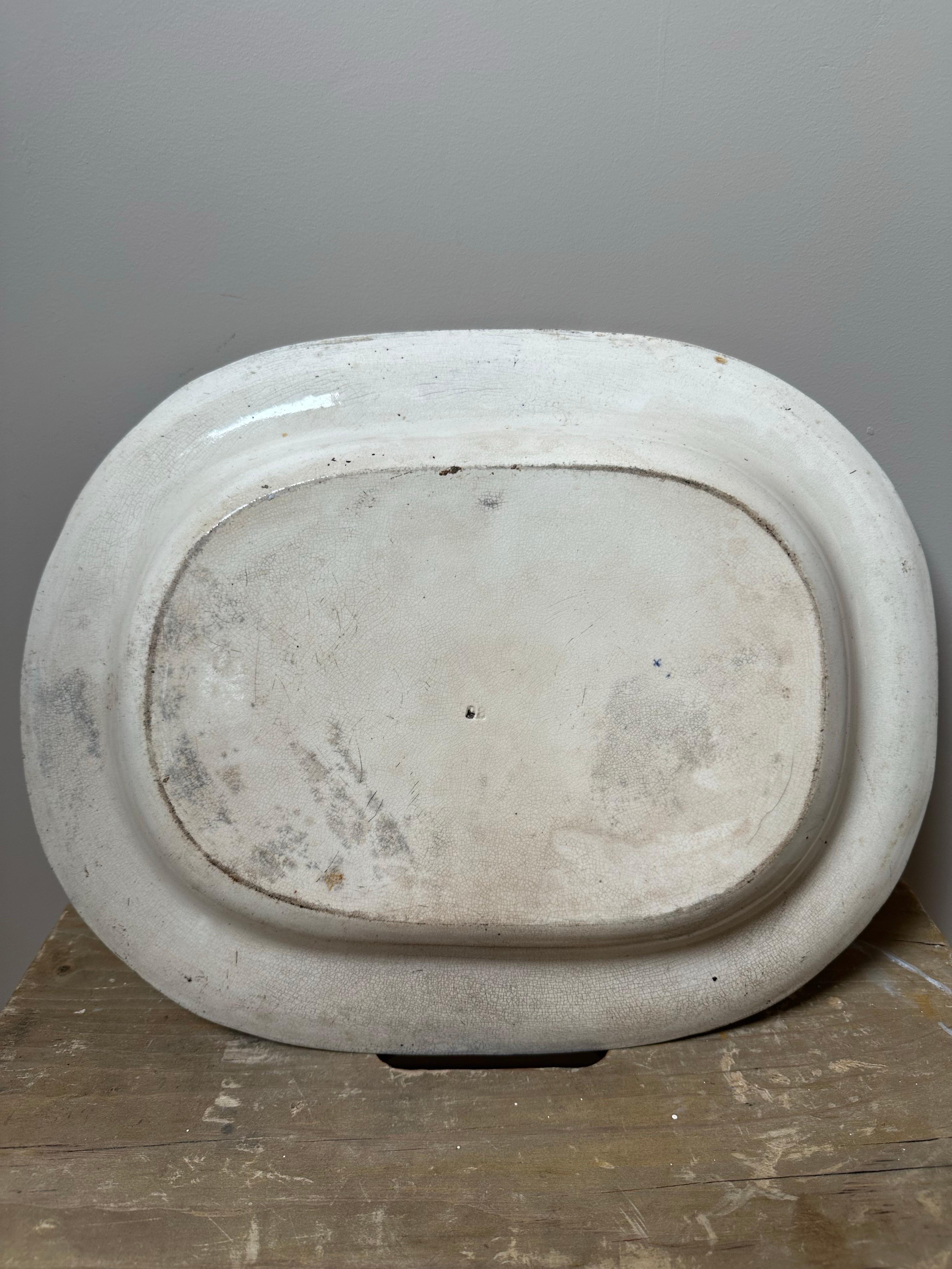 1862 Asiatischer Fasan Tiefes großes ovales Tablett, blau-weiß handbemalt im Angebot 4