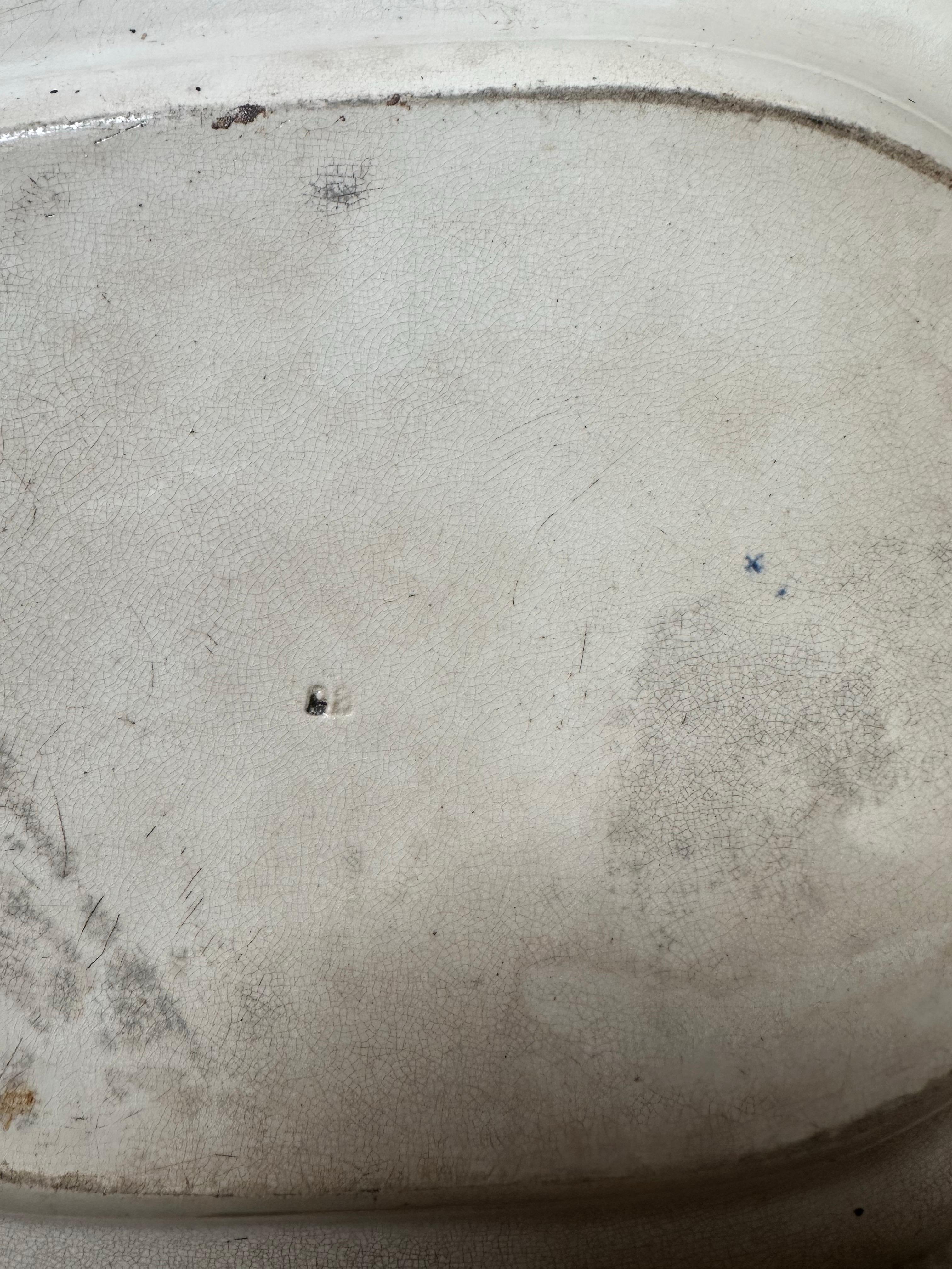 1862 Asiatischer Fasan Tiefes großes ovales Tablett, blau-weiß handbemalt im Angebot 7