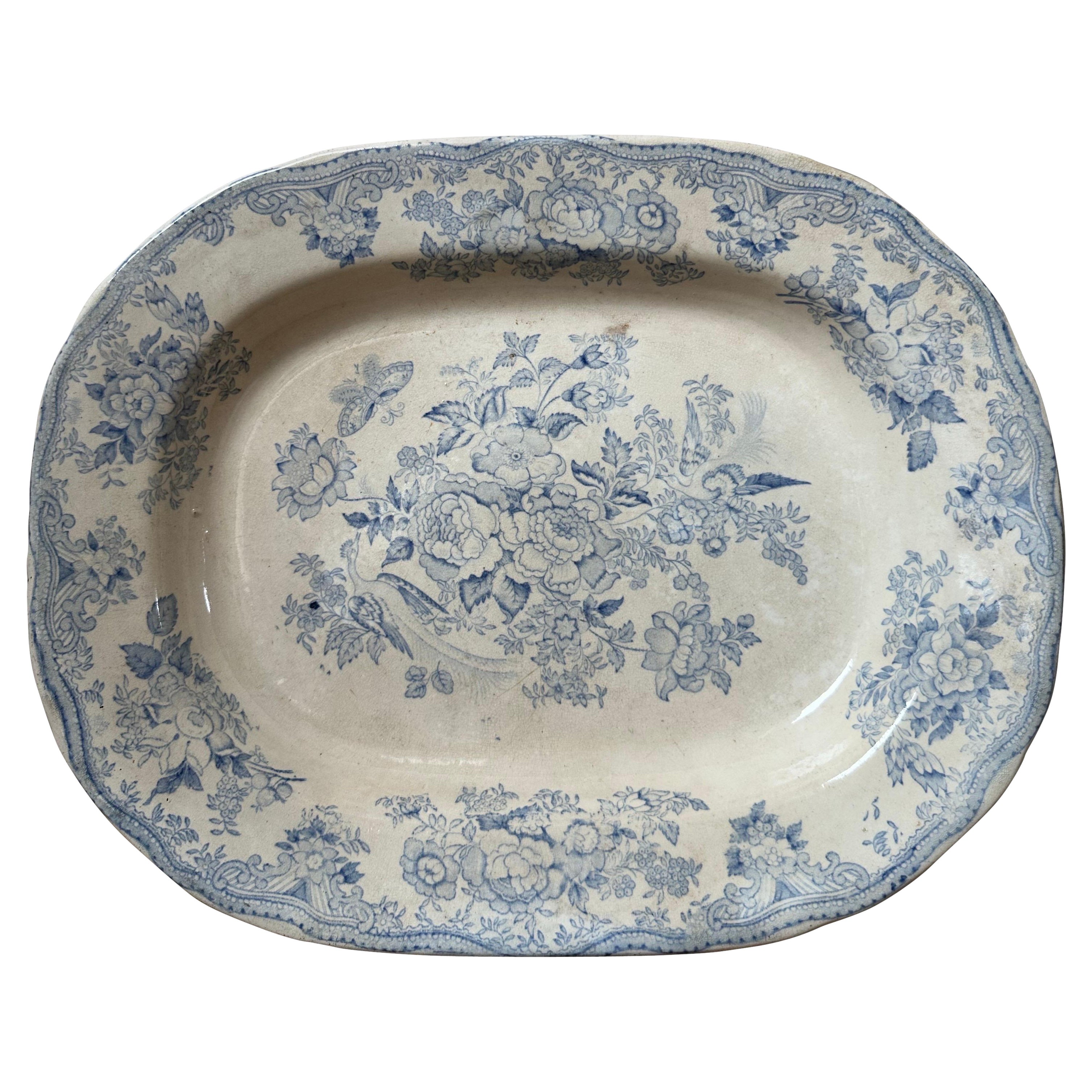 1862 Asiatic Pheasant Deep Large Oval platter, Blue 
White Hand-Paintted