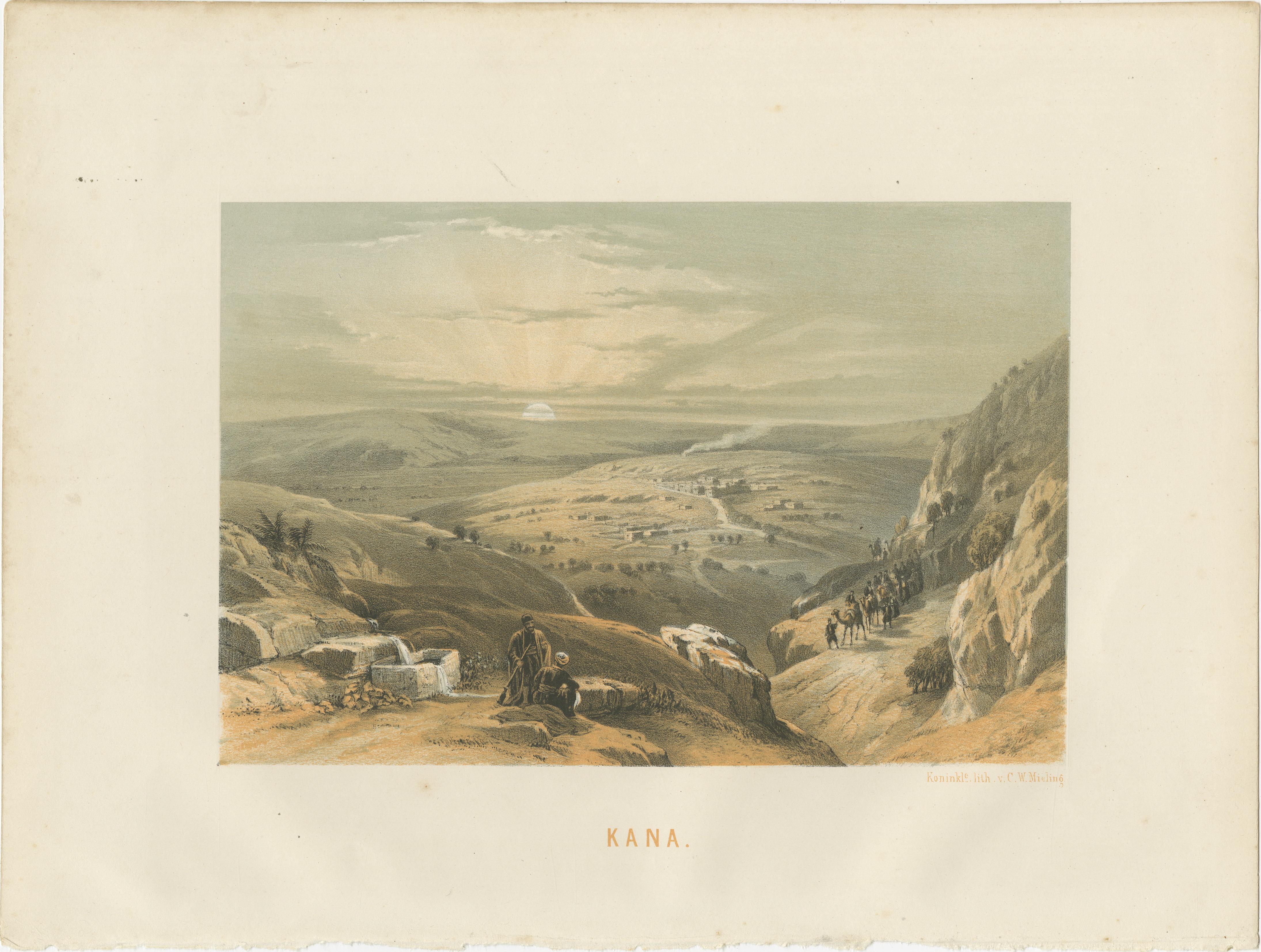 Título: Cromolitografía del siglo XIX de Caná - Paisaje bíblico según David Roberts  

Descripción:   Esta sorprendente cromolitografía del siglo XIX presenta una impresionante vista de Caná, el lugar tradicionalmente asociado con el primer milagro