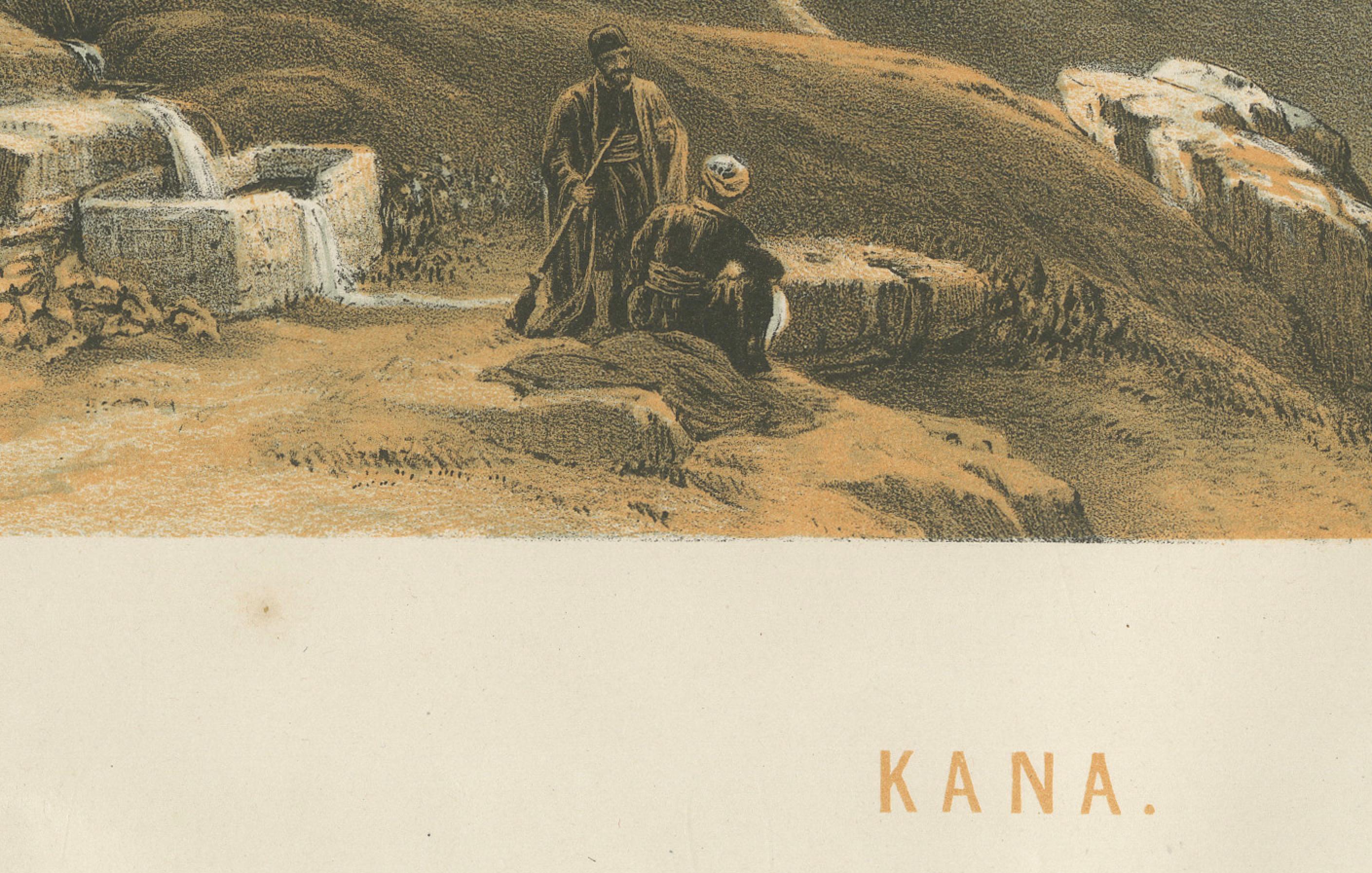 1862 Cromolitografía de Caná - Paisaje bíblico en el sur del Líbano Mediados del siglo XIX en venta