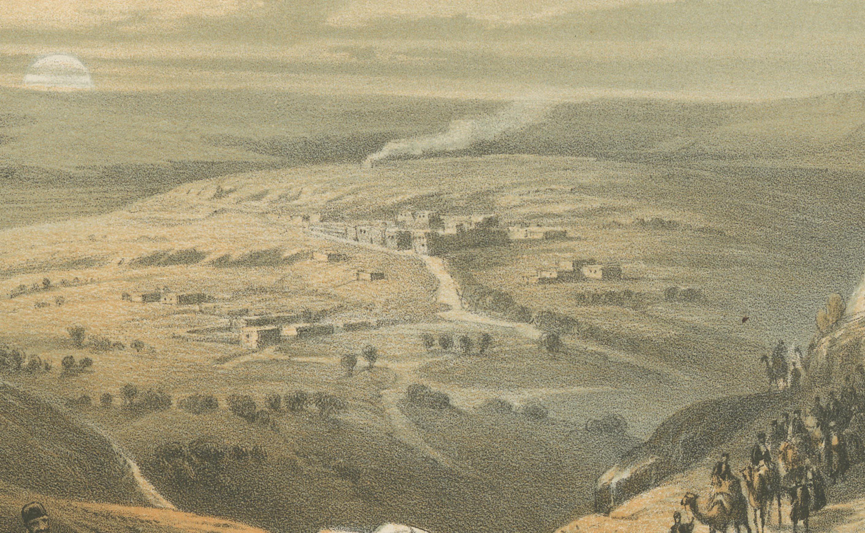 1862 Cromolitografía de Caná - Paisaje bíblico en el sur del Líbano Papel en venta