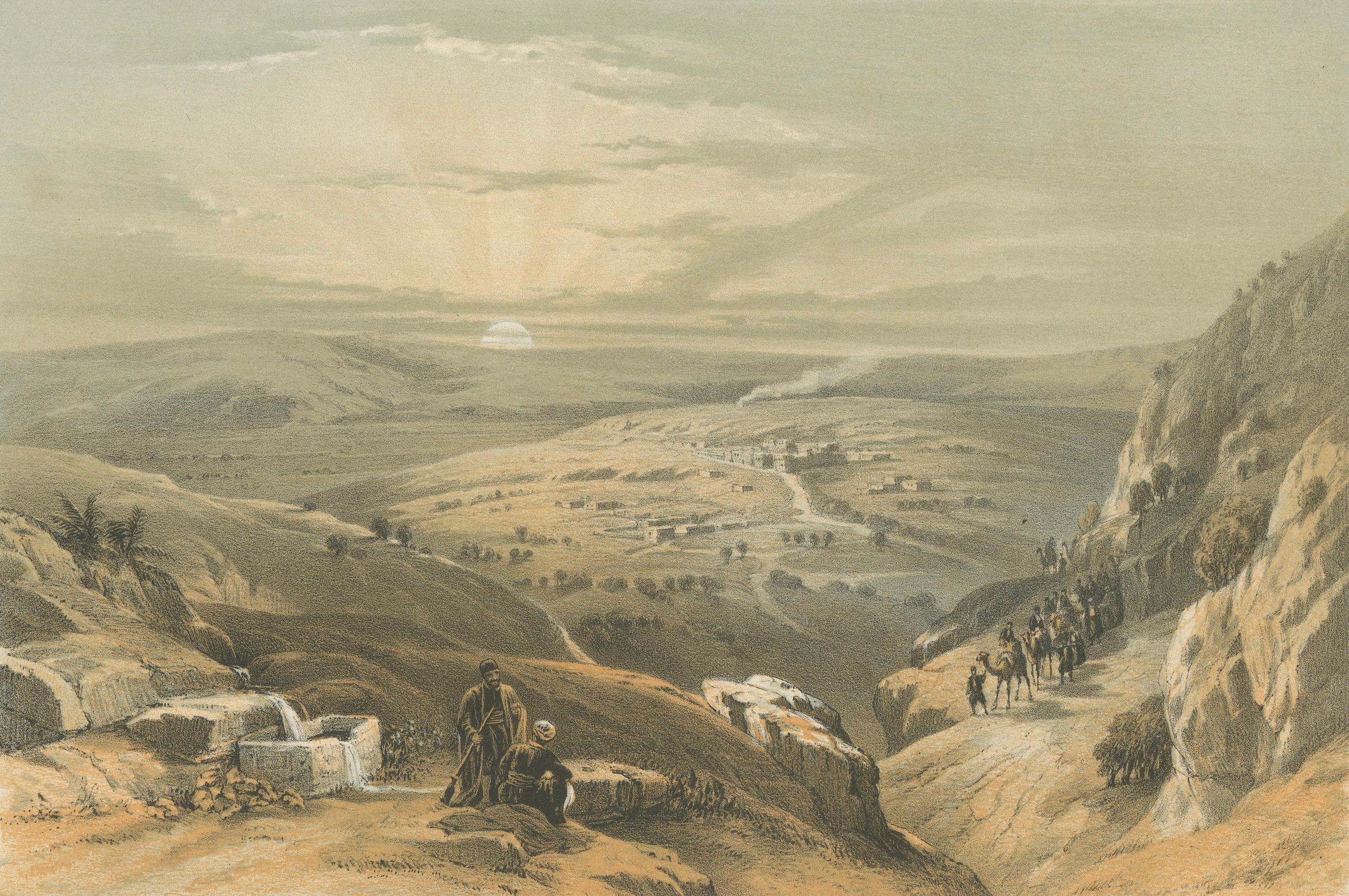 1862 Cromolitografía de Caná - Paisaje bíblico en el sur del Líbano en venta 1