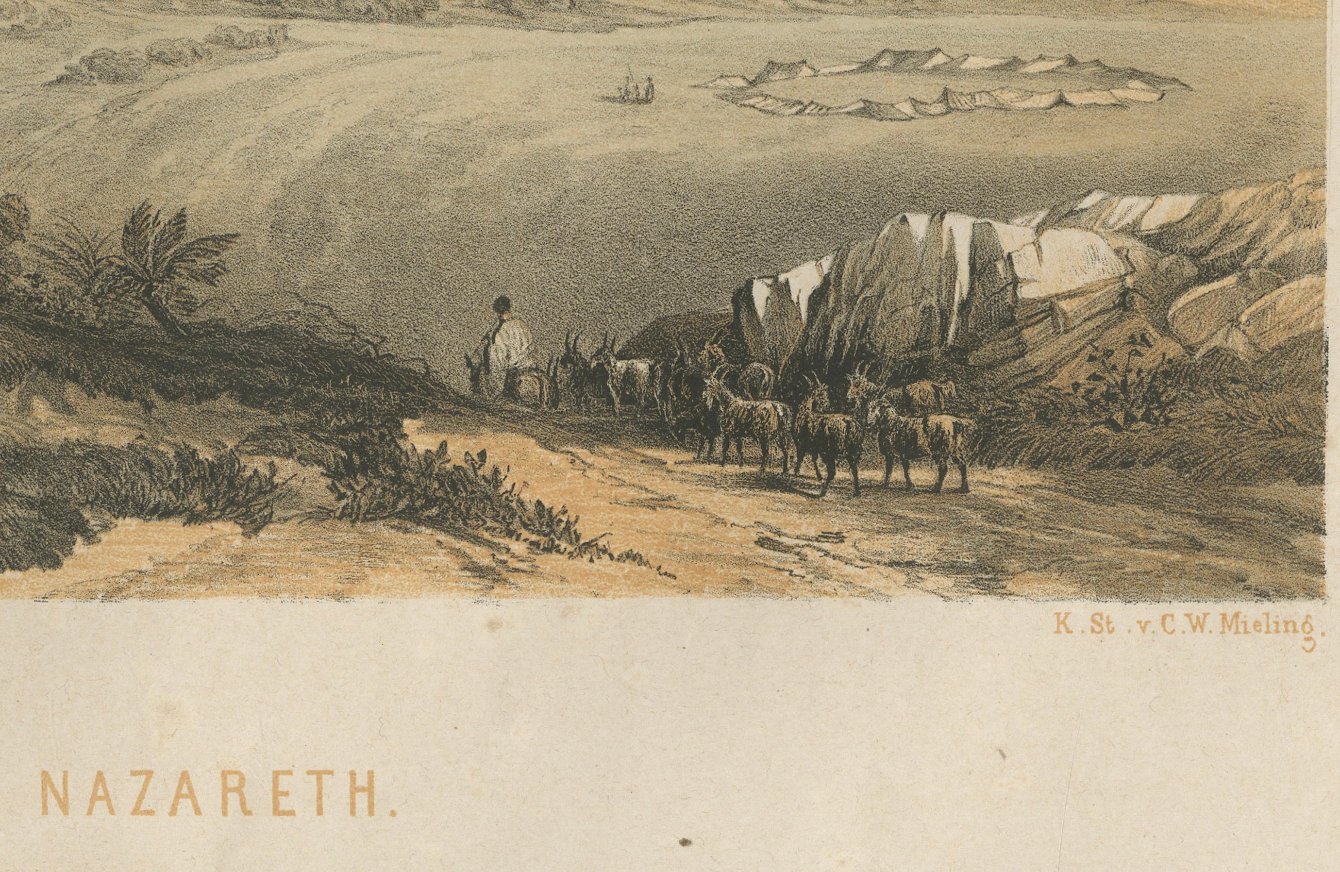 1862 Chromolithograph of Nazareth – Biblical Landscape After David Roberts In Good Condition For Sale In Langweer, NL
