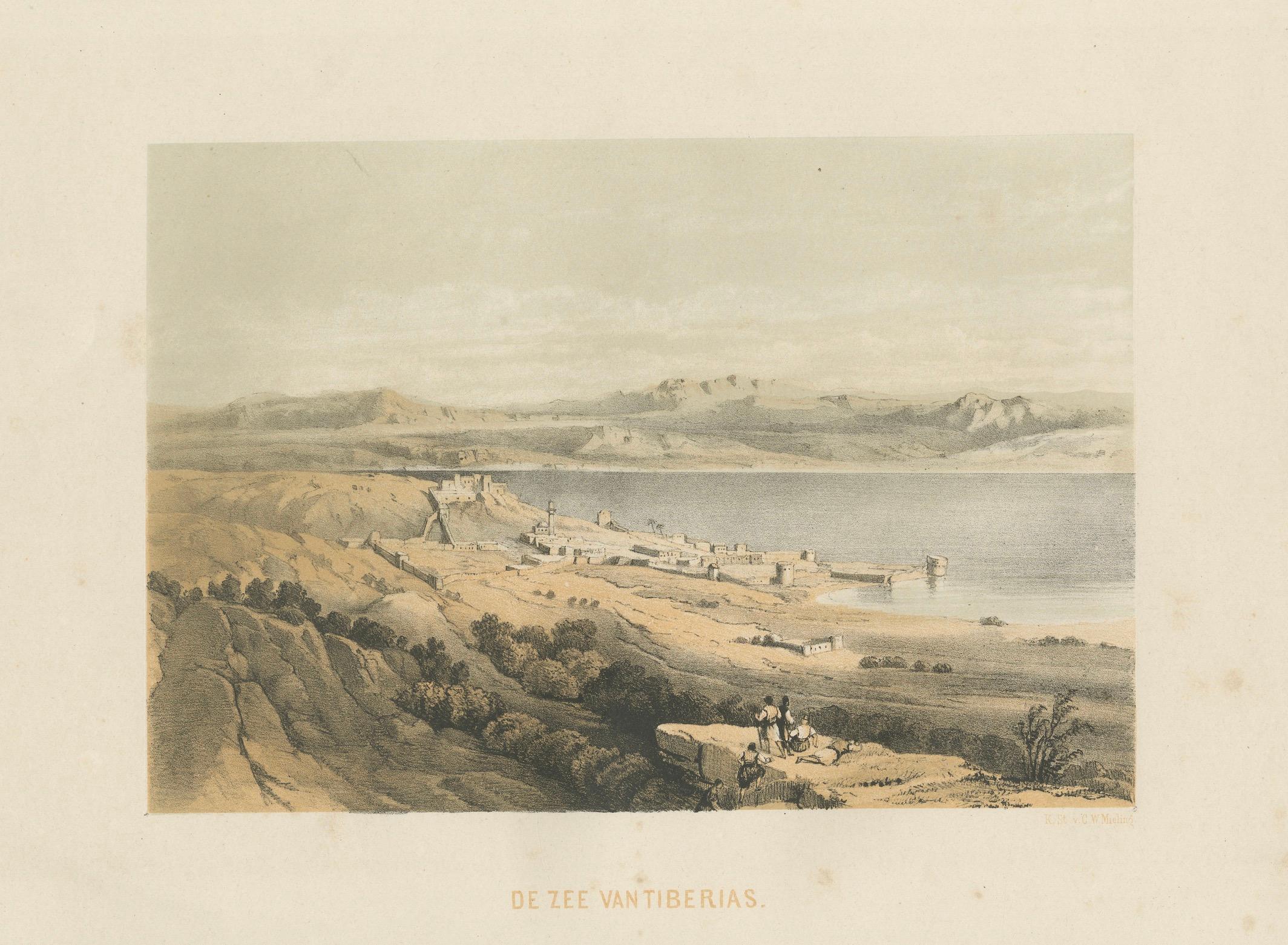 Carta 1862 Cromolitografia del Mare di Tiberiade - Paesaggio biblico in Israele in vendita