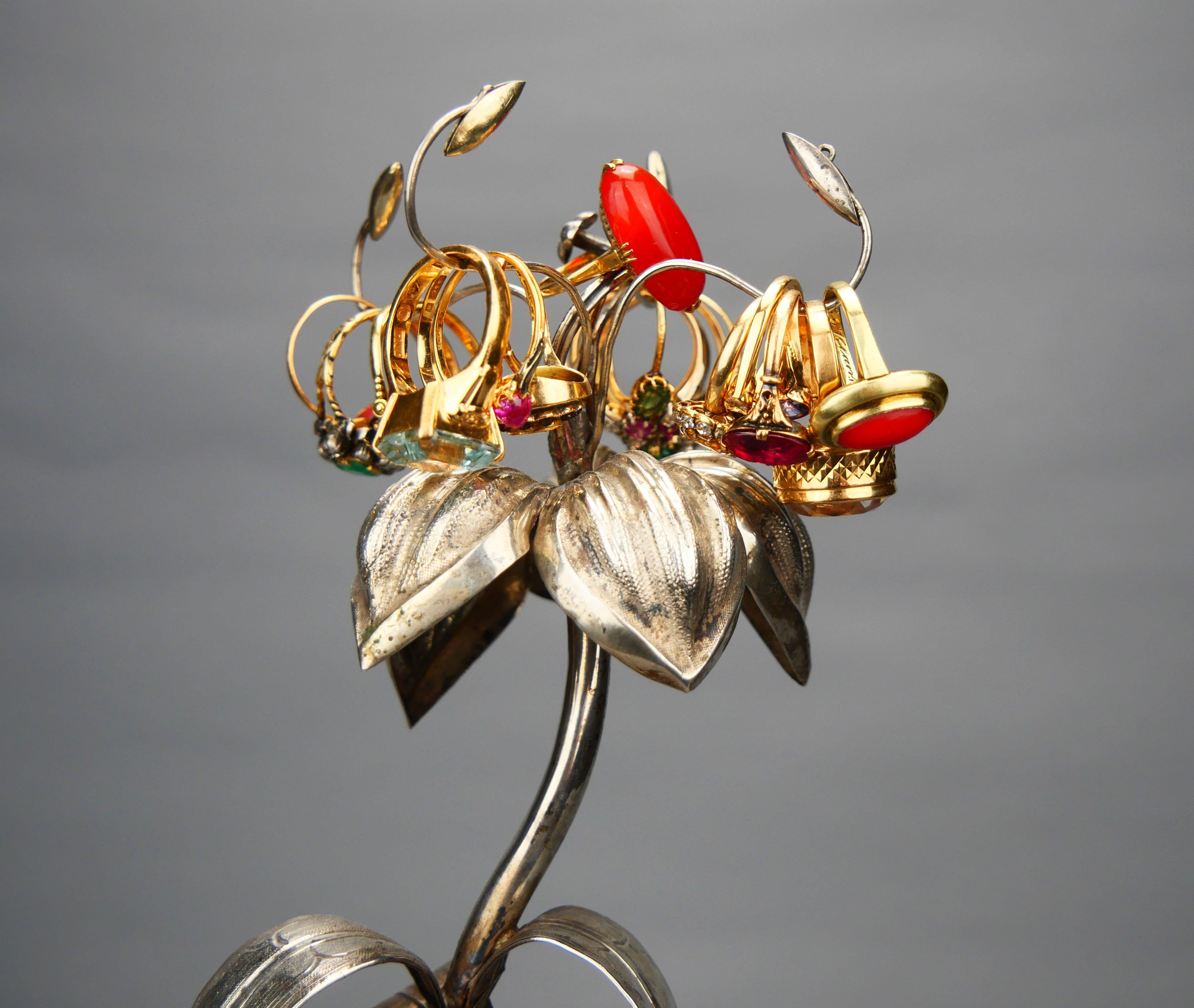 1862 Flower Jewelry Rings Demo Stand  solid 830 Silver Textile / 162 gr For Sale 10