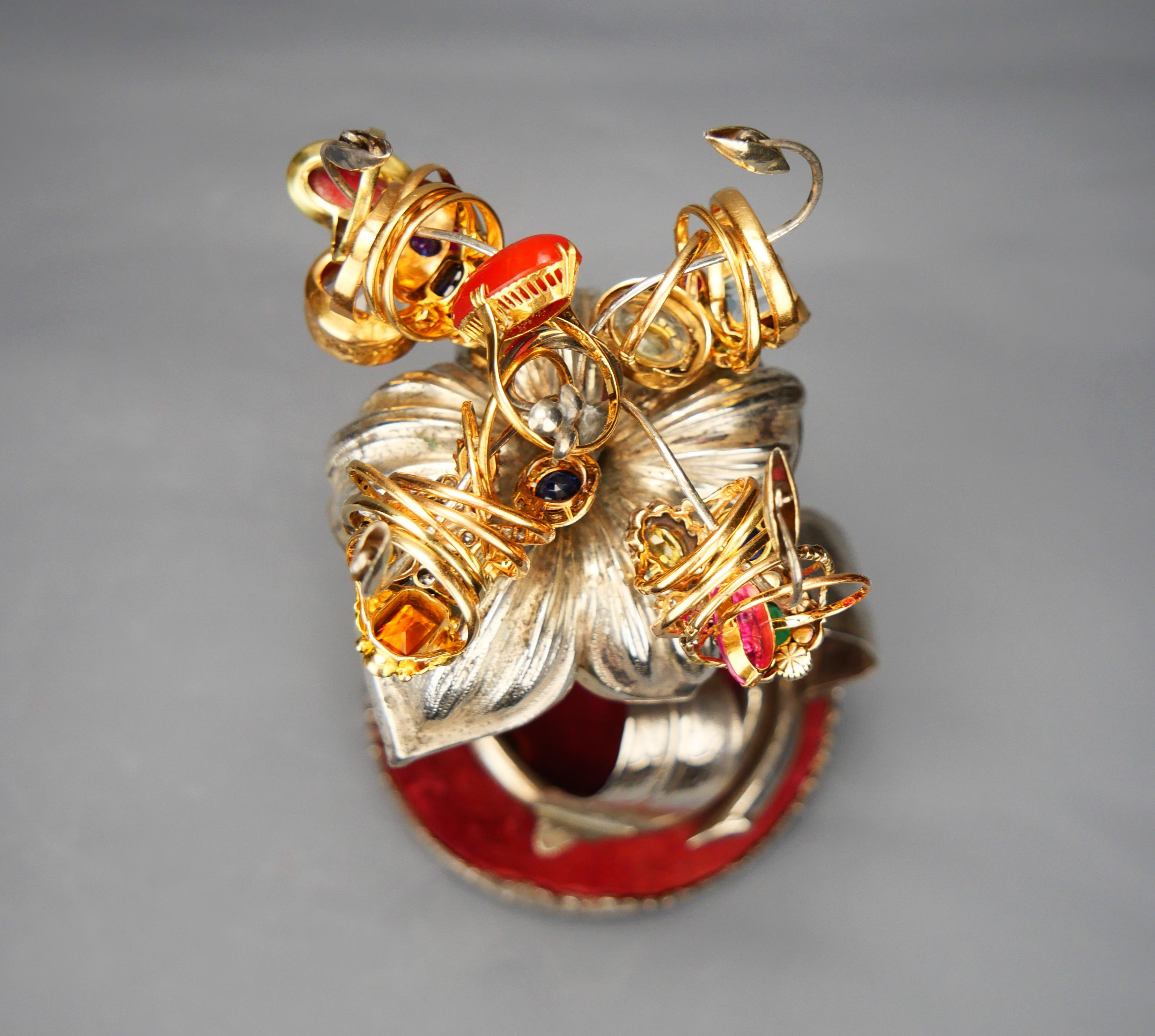 1862 Flower Jewelry Rings Demo Stand  solid 830 Silver Textile / 162 gr For Sale 11
