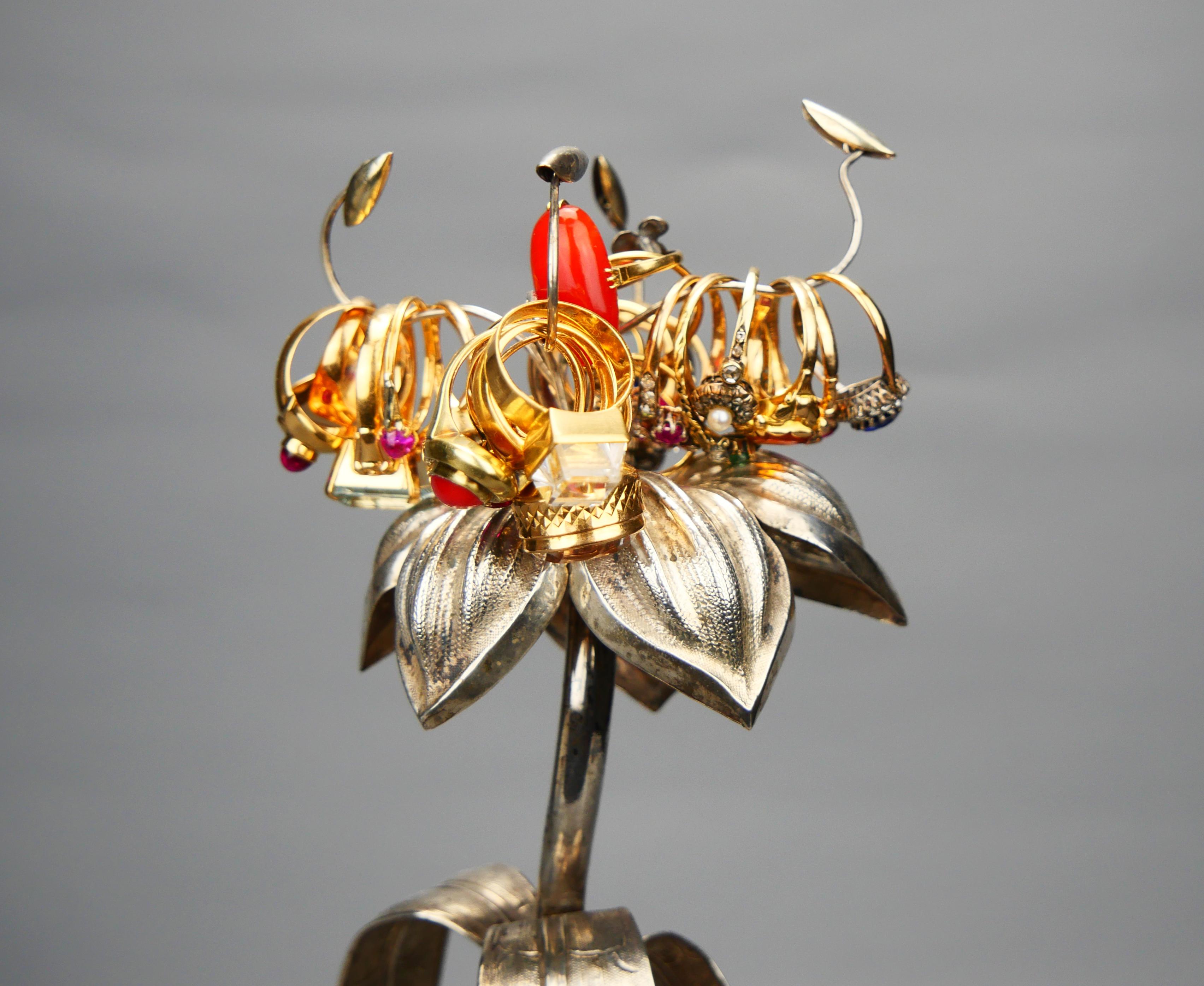 1862 Flower Jewelry Rings Demo Stand  solid 830 Silver Textile / 162 gr For Sale 12