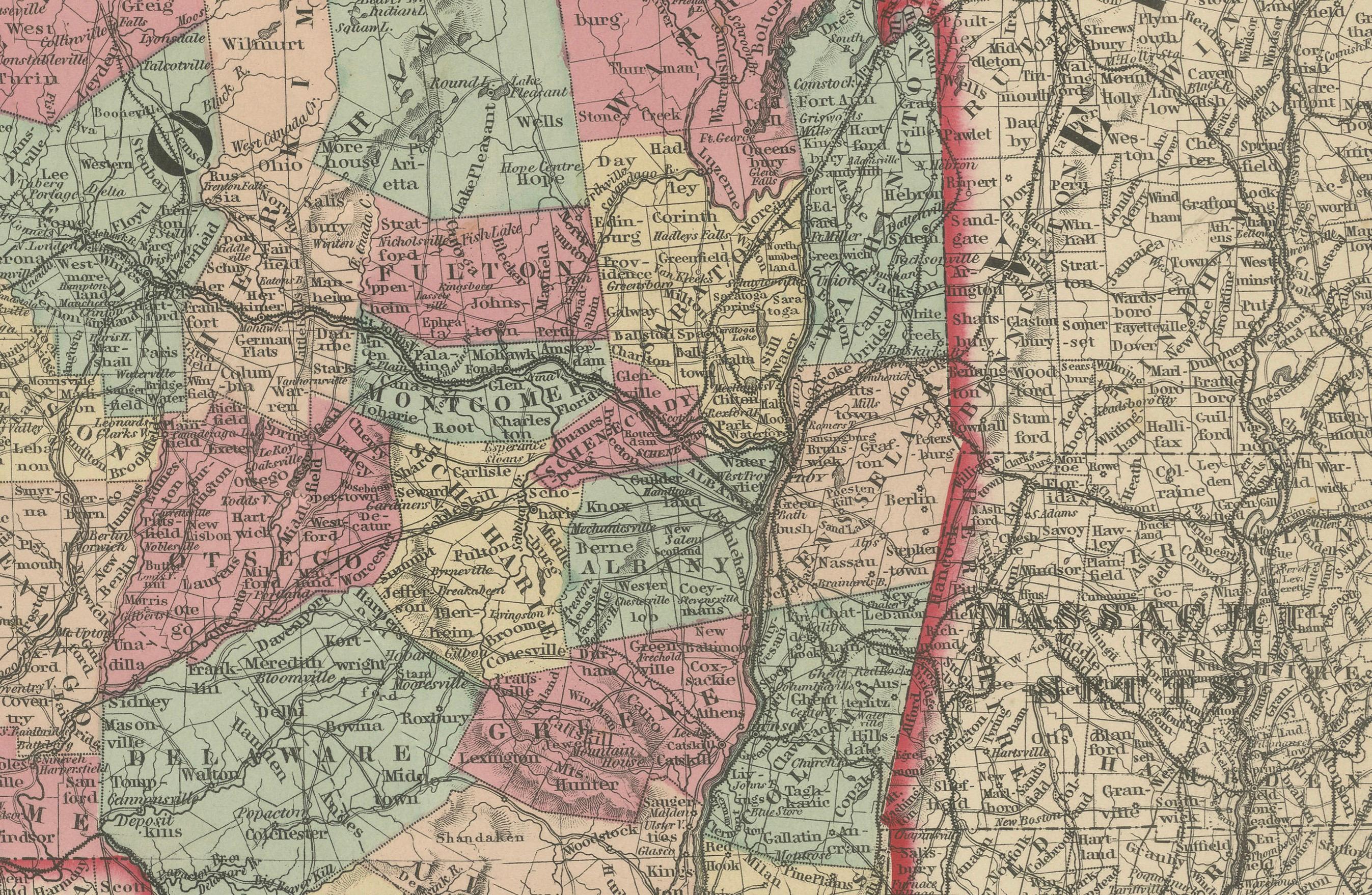 Titre : Carte de l'Etat de New York de 1862 par Johnson &New

Description : Il s'agit d'une carte de l'État de New York datant de 1862, intitulée 