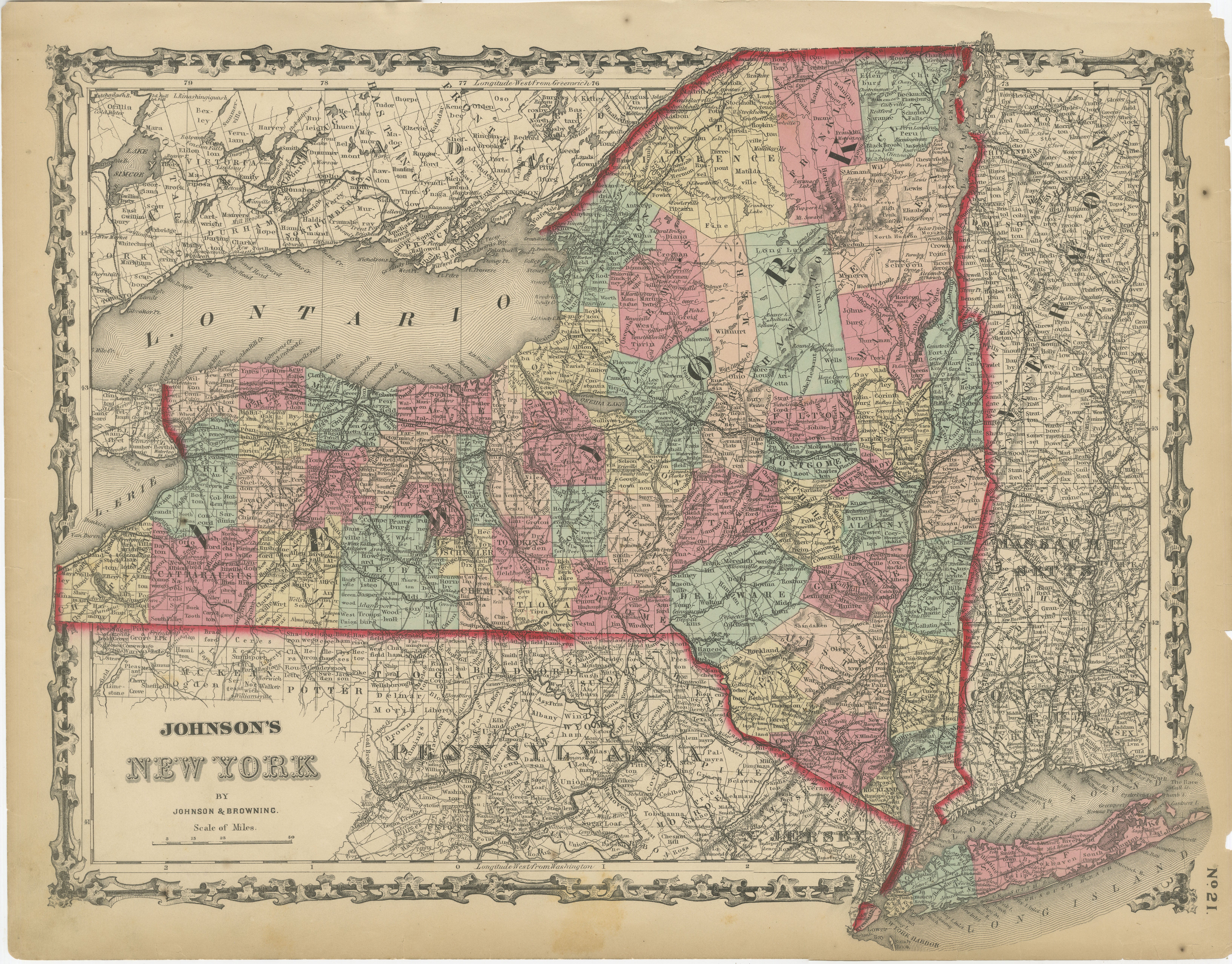 1862 Johnson's Map of New York State by Johnson & Browning