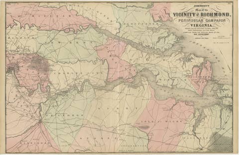 1862 Johnson's Map of the Vicinity of Richmond & Peninsular Campaign, Virginia