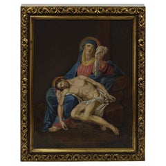 1862 Probsta Signed La Pieta Antique 19th Century Oil Painting on Canvas 1G01
