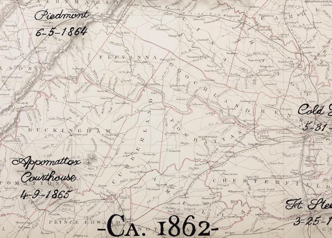 British Antique Civil War Map of Virginia, 