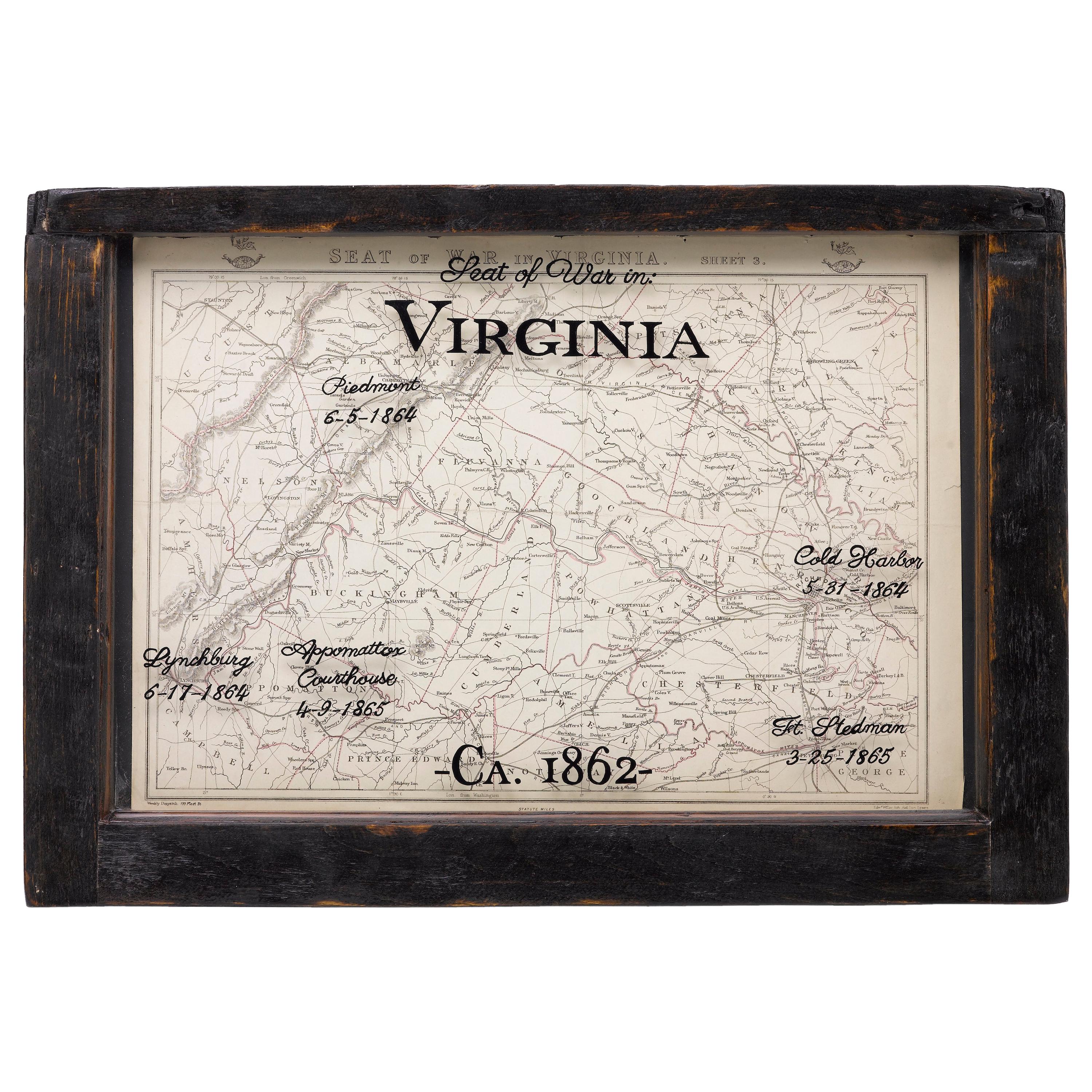 Antique Civil War Map of Virginia, "Seat of War in Virginia Sheet 3" 1862