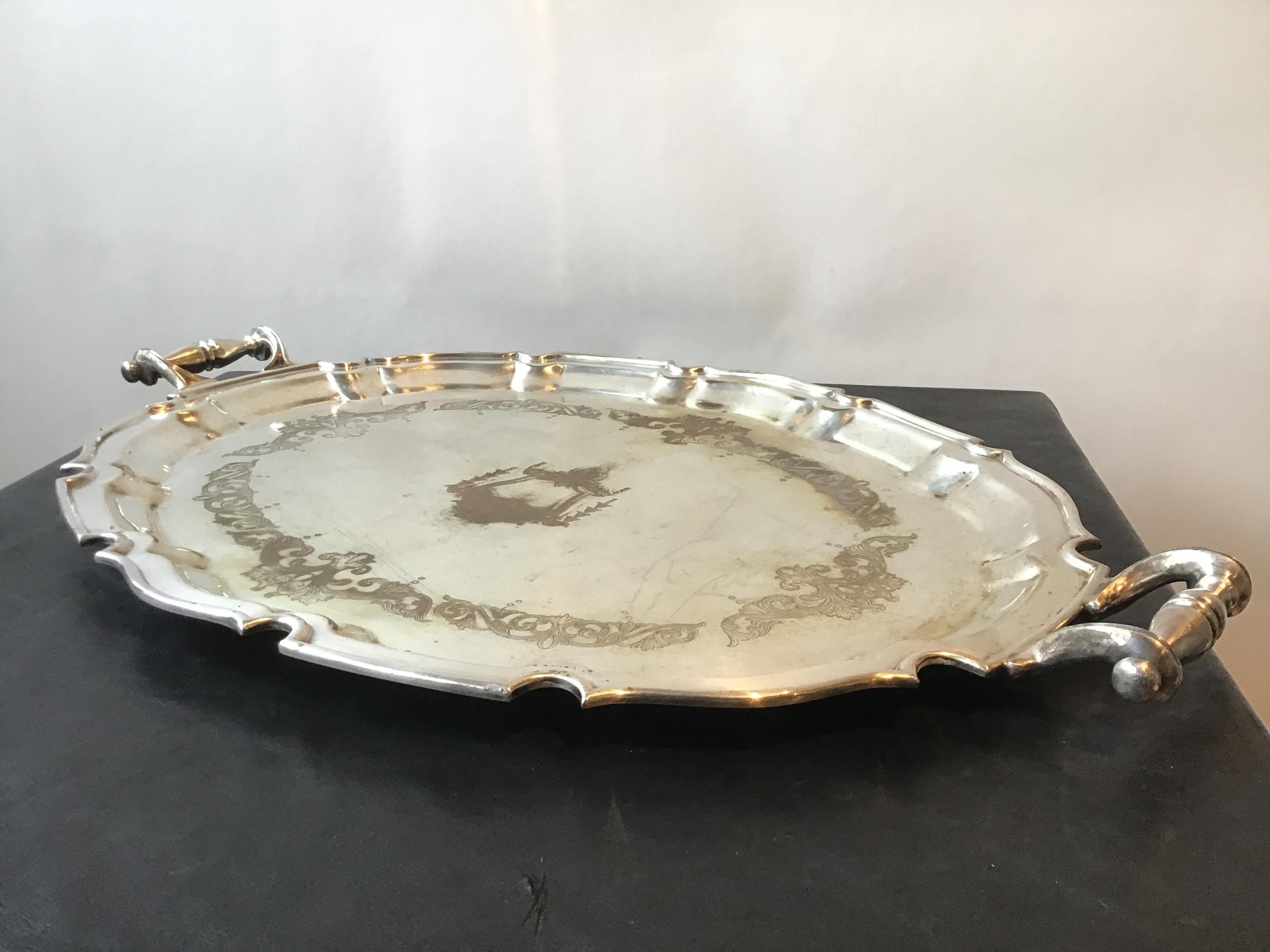 1862 Silver Plate Serving Tray In Good Condition For Sale In Tarrytown, NY