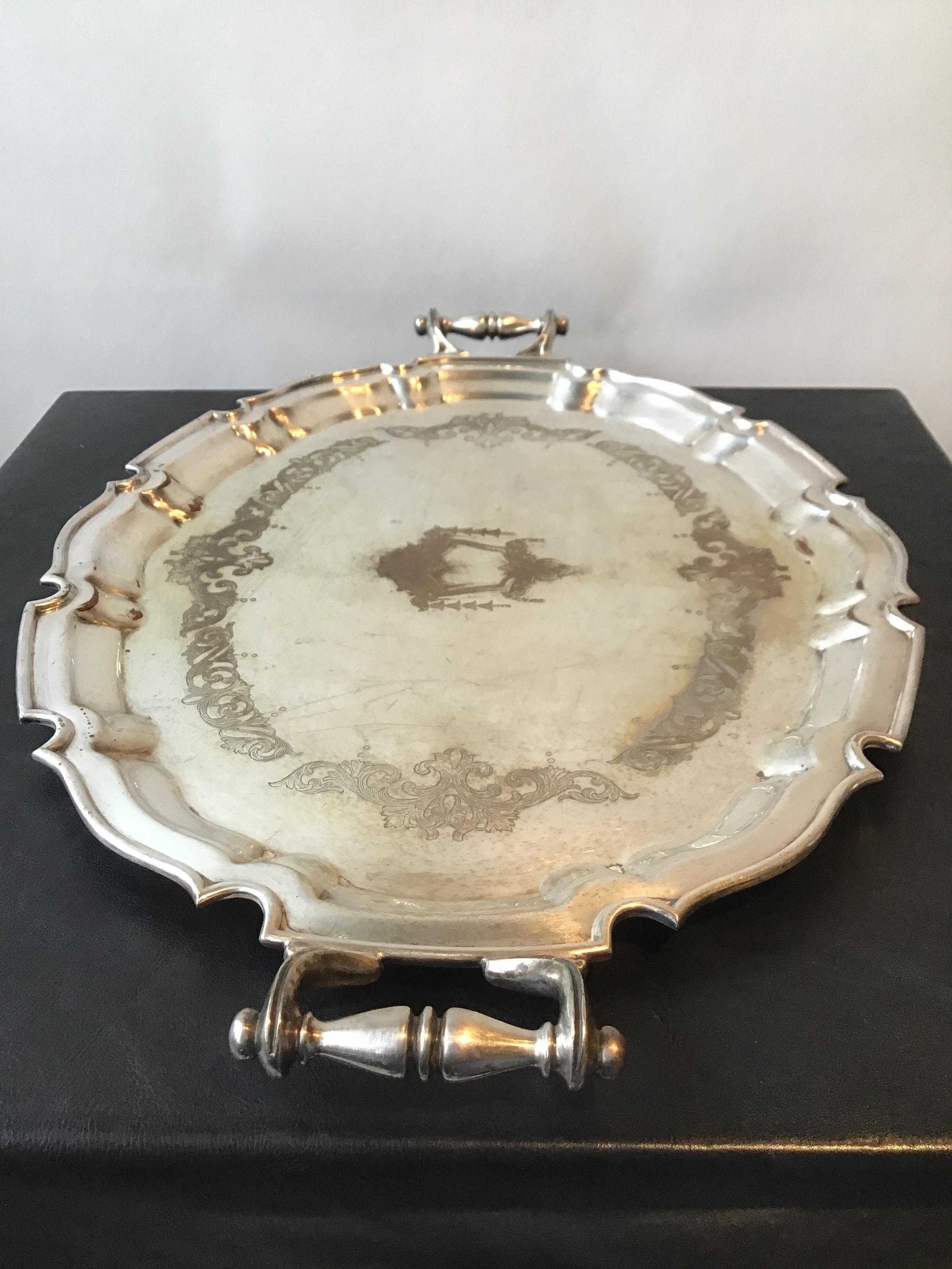 Mid-19th Century 1862 Silver Plate Serving Tray For Sale