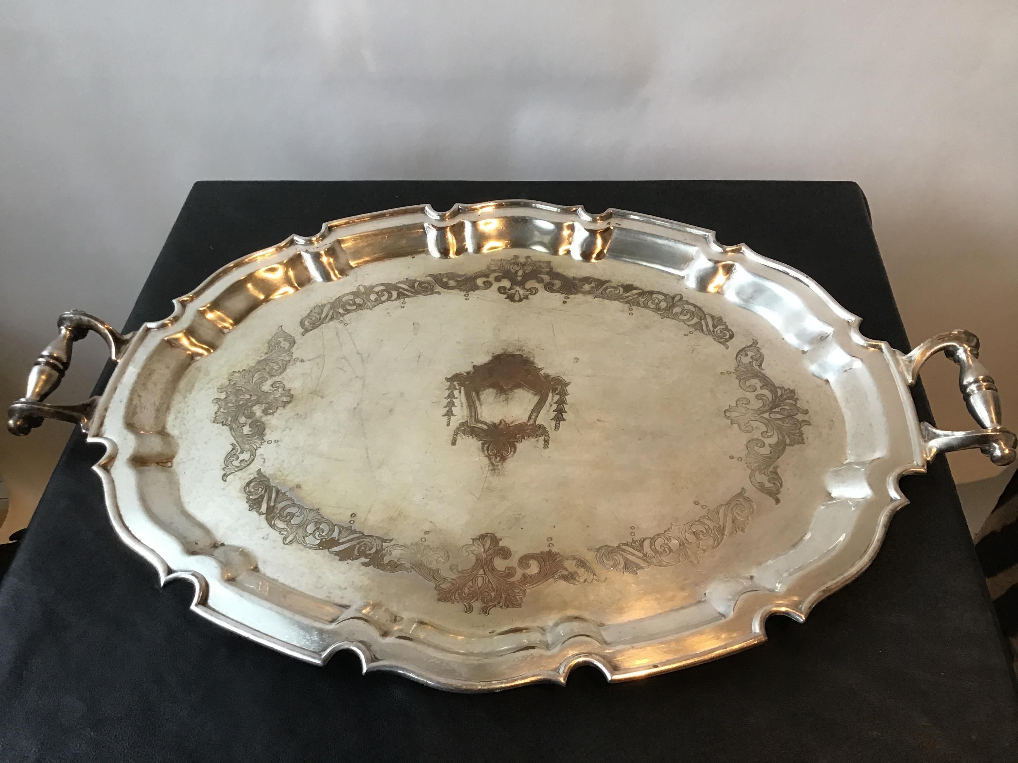 1862 Silver Plate Serving Tray For Sale 1
