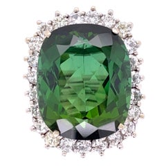 18.63 Carat Green Tourmaline Diamond Gold Cocktail Ring Estate Fine Jewelry