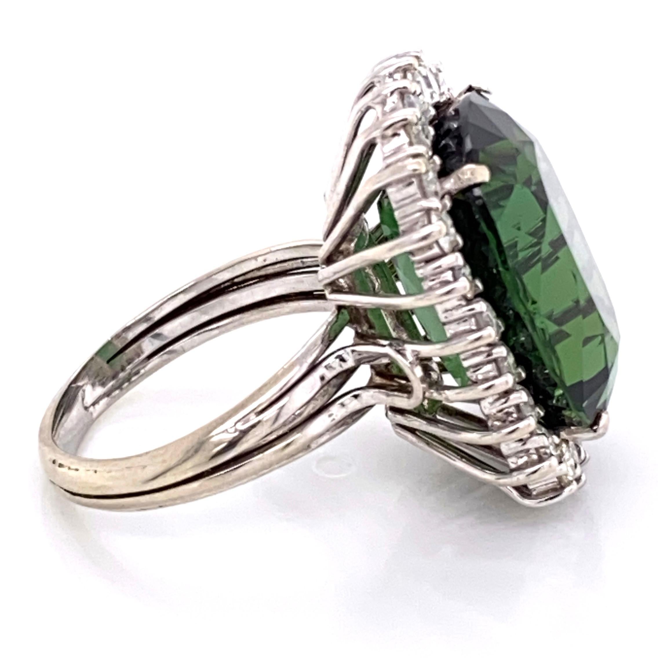 Women's 18.63 Carat Green Tourmaline Diamond Gold Cocktail Ring Estate Fine Jewelry For Sale
