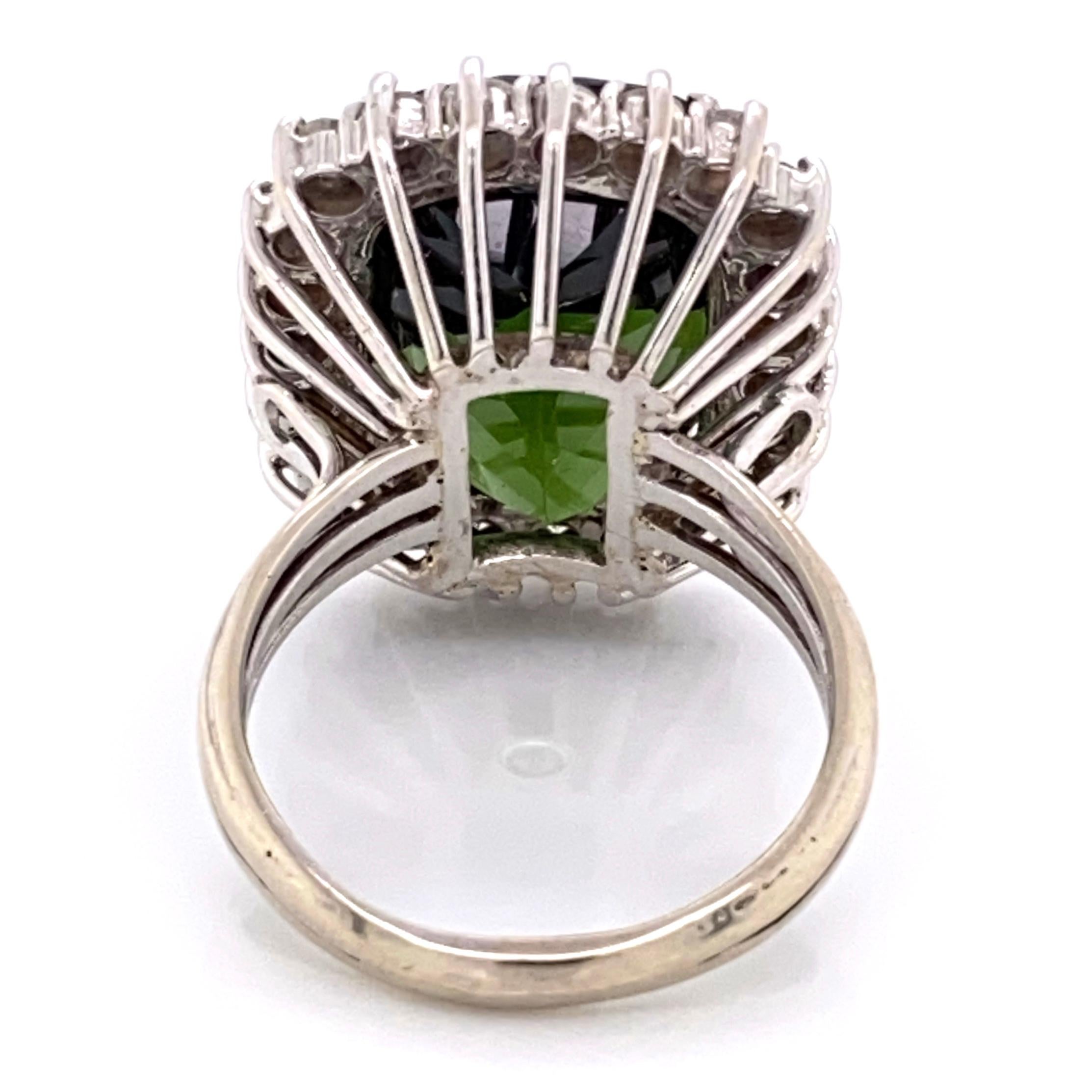 18.63 Carat Green Tourmaline Diamond Gold Cocktail Ring Estate Fine Jewelry For Sale 1