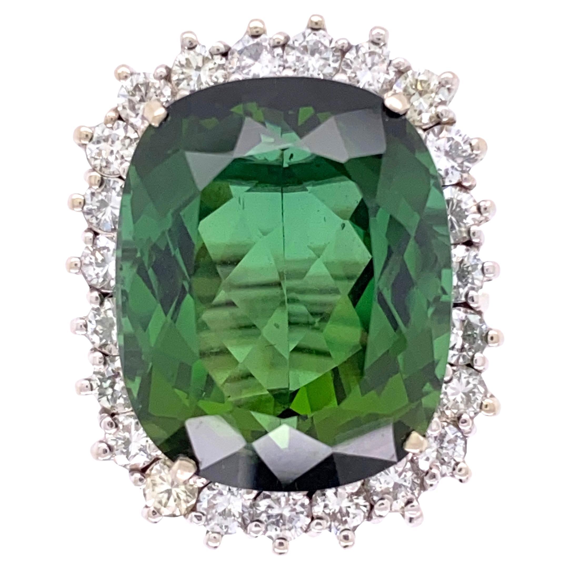 18.63 Carat Green Tourmaline Diamond Gold Cocktail Ring Estate Fine Jewelry For Sale