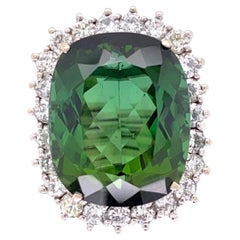 Vintage 18.63 Carat Green Tourmaline Diamond Gold Cocktail Ring Estate Fine Jewelry