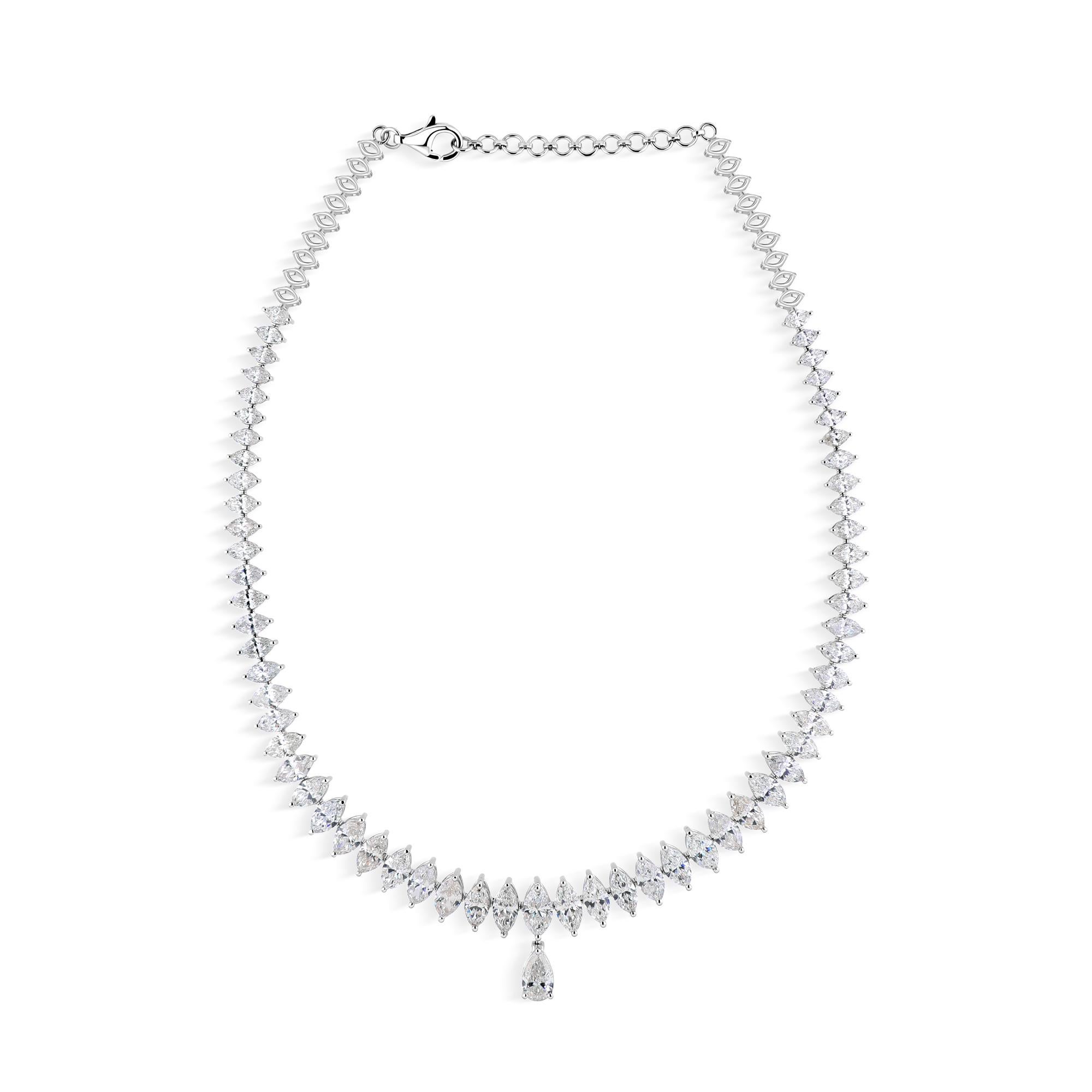 Collier Riviera à diamants naturels de taille progressive, 18,63 carats, or blanc, cadeau de mariage