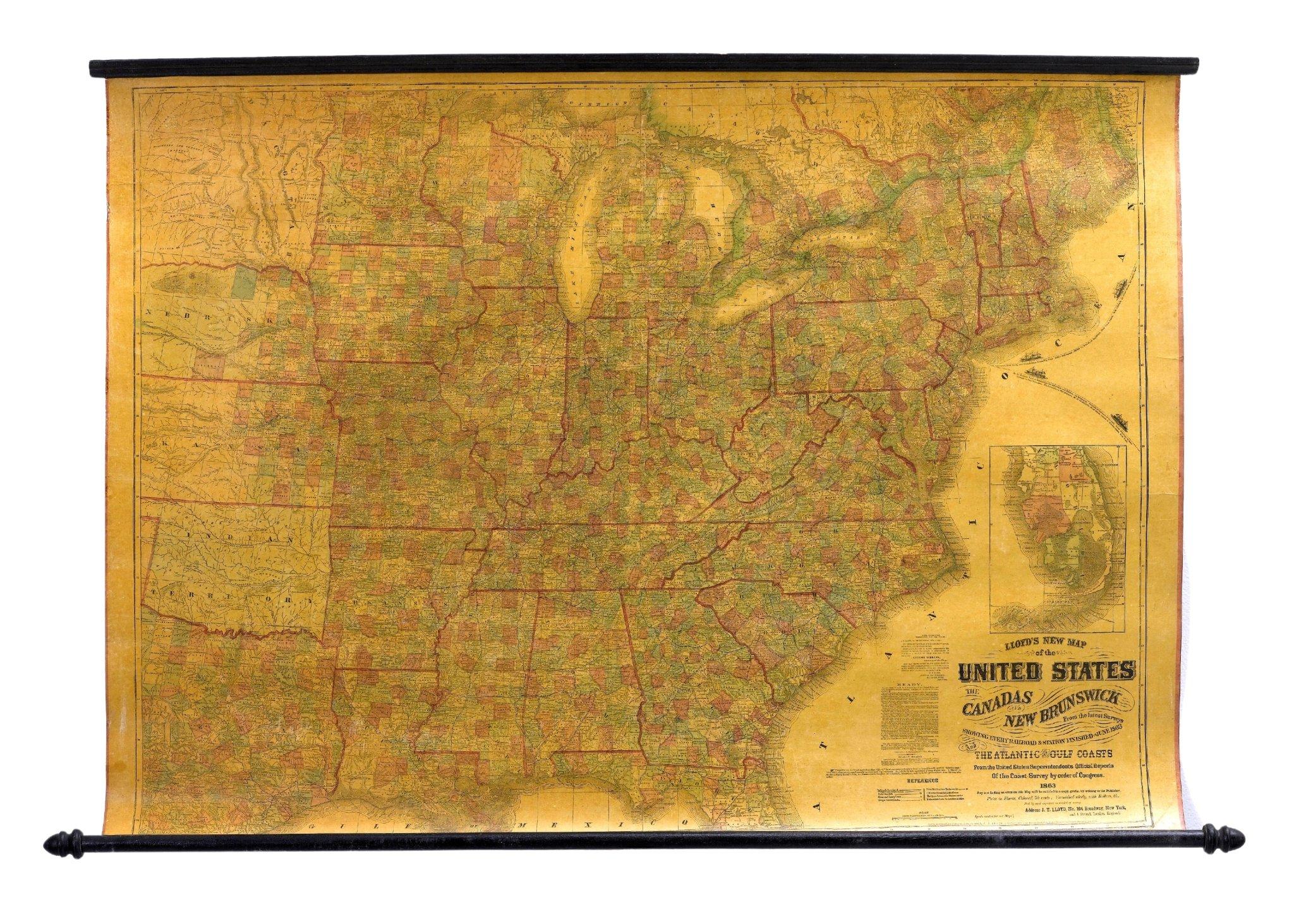 1863 „Lloyd's New Map of the United States, the Canadas, and New Brunswick“ im Angebot 3