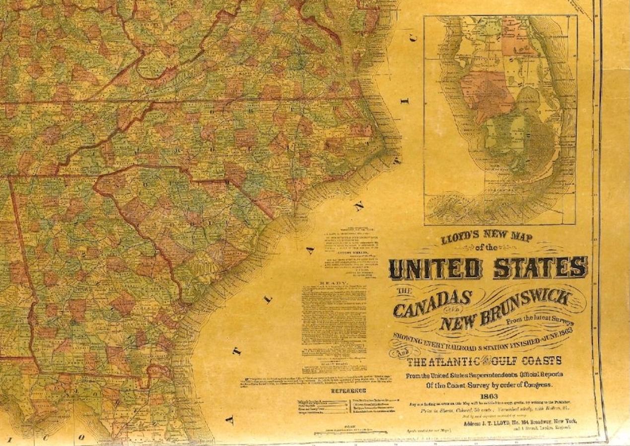 1863 „Lloyd's New Map of the United States, the Canadas, and New Brunswick“ im Angebot 1