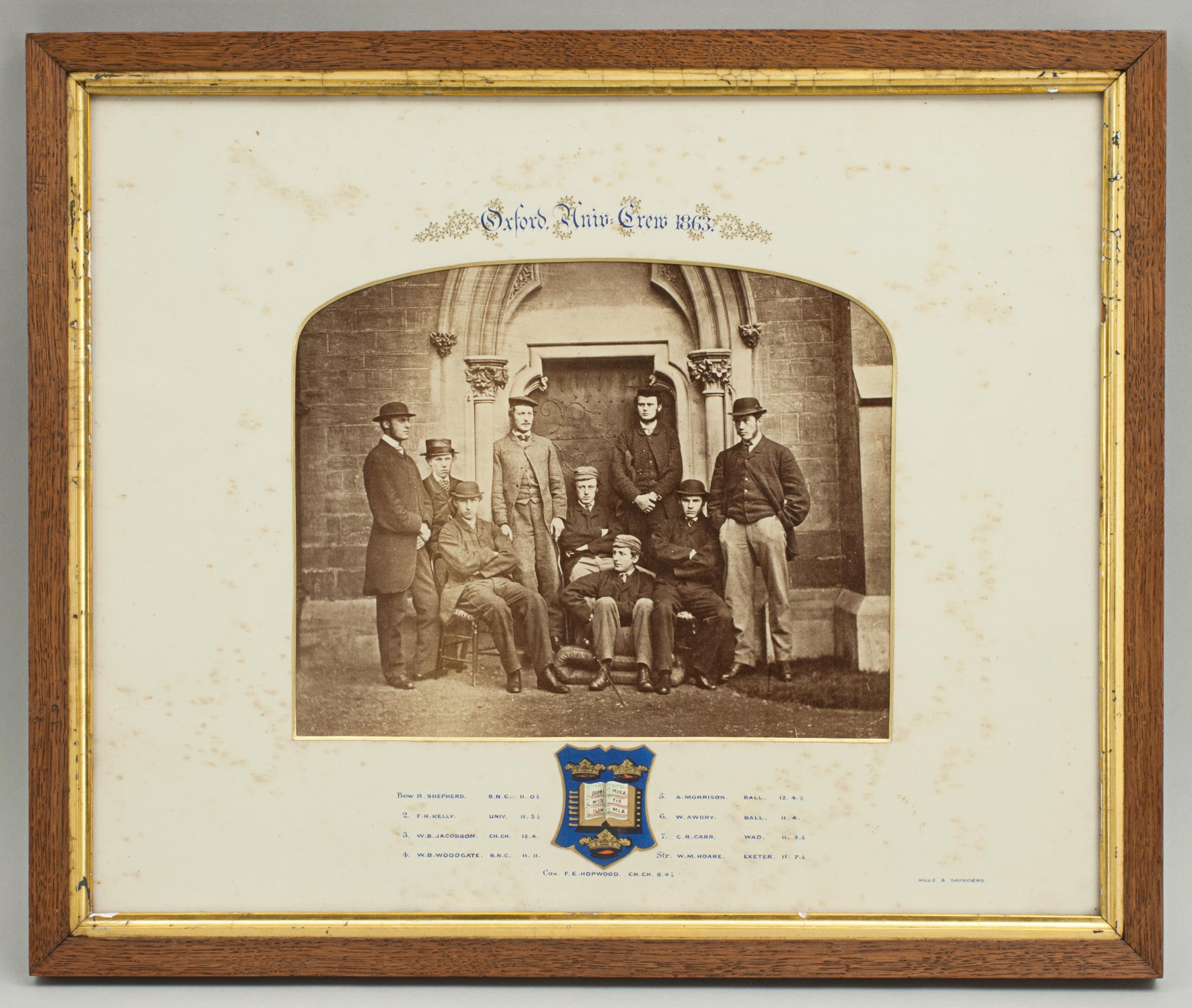 Three University Boatrace Photographs.
27167 Oxford, Boat race team 1863.
27168 Oxford Boat race team 1864
25345 Cambridge Queens lent boat double photograph 1900

This is the most wonderful memento of the 1863 Oxford and Cambridge University boat
