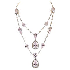 186.34 Carat Topaz and Kunzite and Diamond Rose Gold Necklace