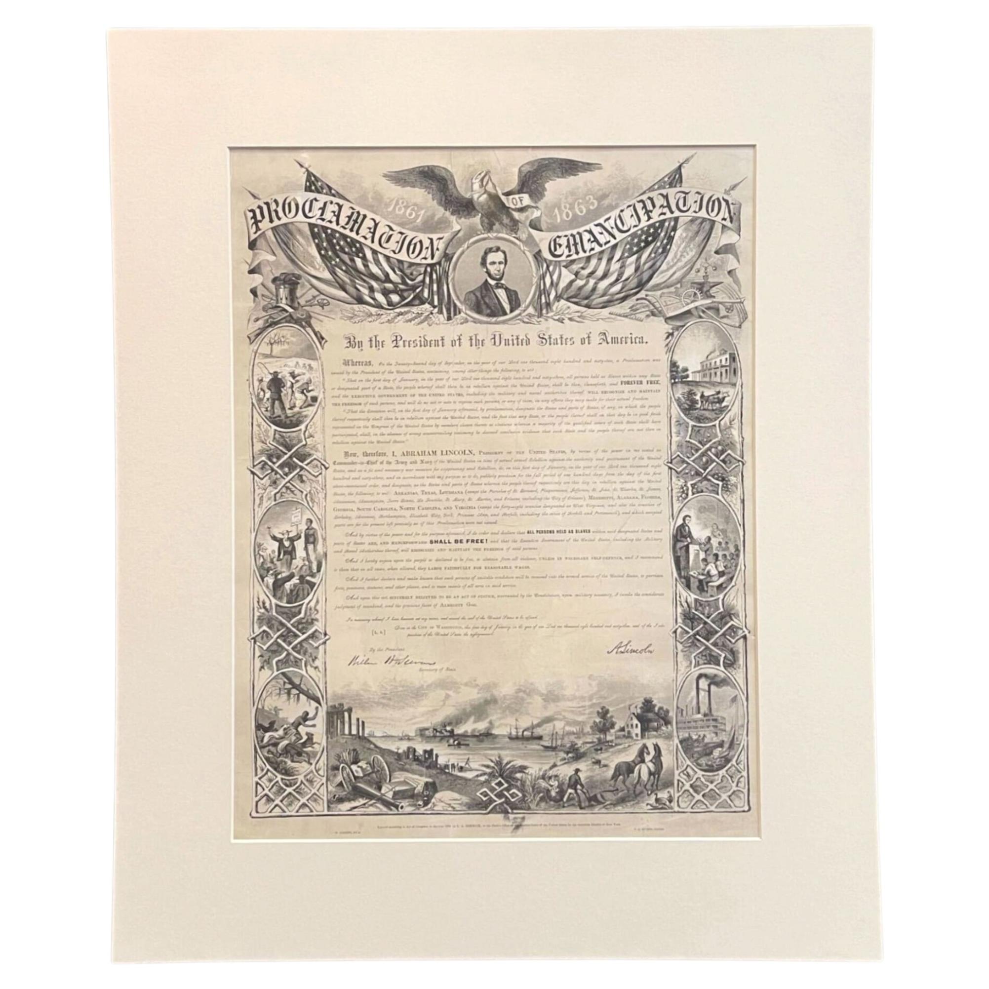 1864 Abraham Lincoln's Emancipation Proclamation, Antique Engraving by W Roberts