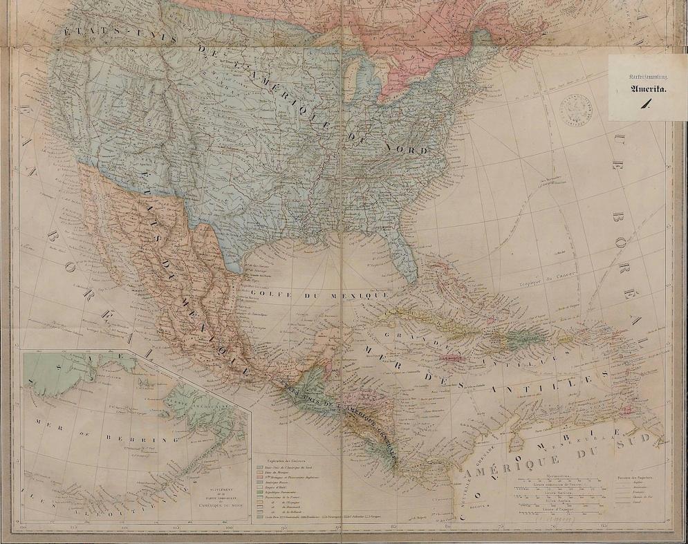 French 1864 Map of North America, Antique Hand-Colored Map, by Adolphe Hippolyte Dufour For Sale