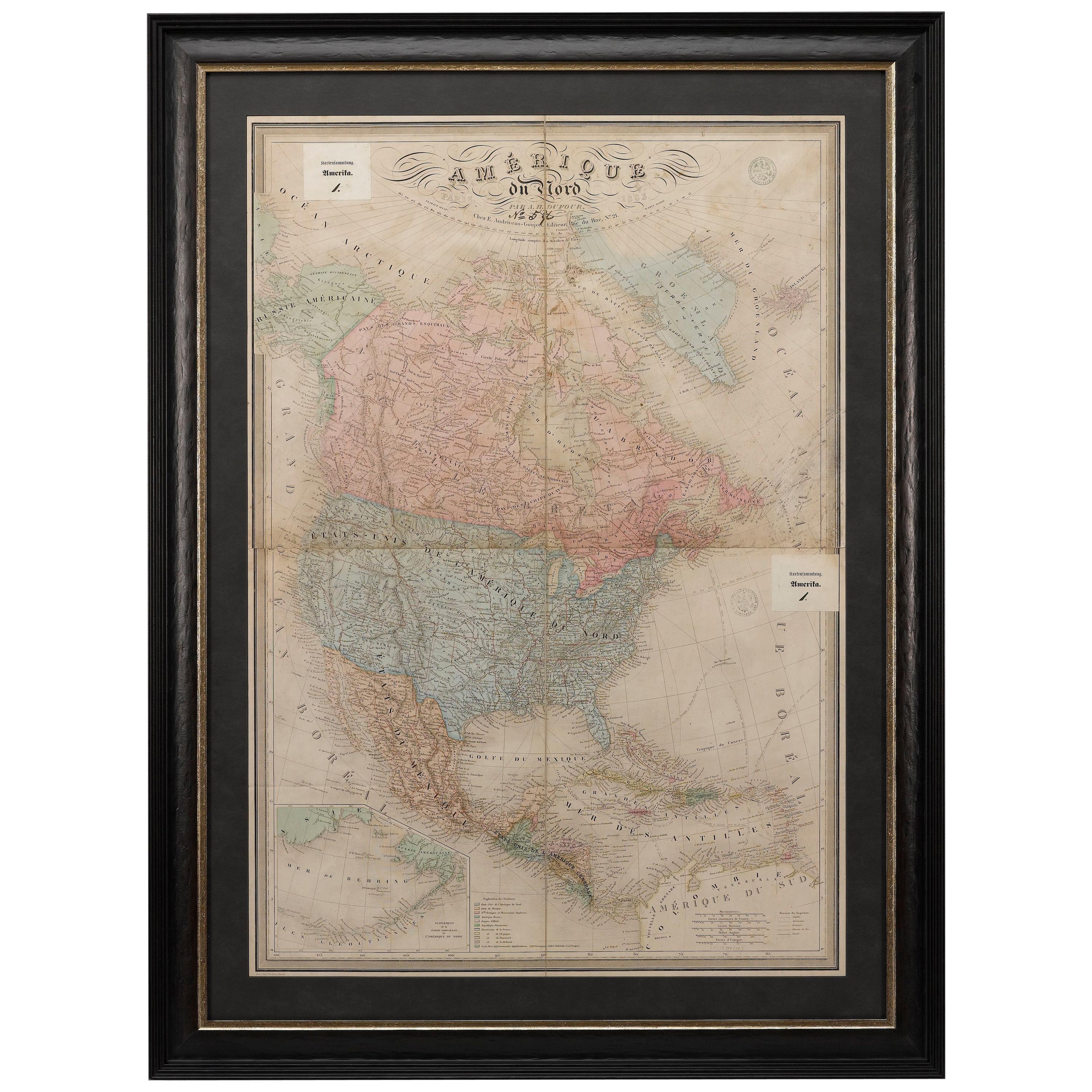 1864 Map of North America, Antique Hand-Colored Map, by Adolphe Hippolyte Dufour