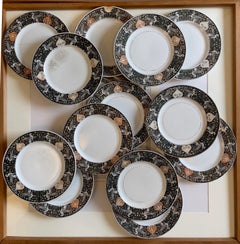 1864 Antique Dessert Plates with Griffin, Villeroy & Boch, Rarity Full Set of 12