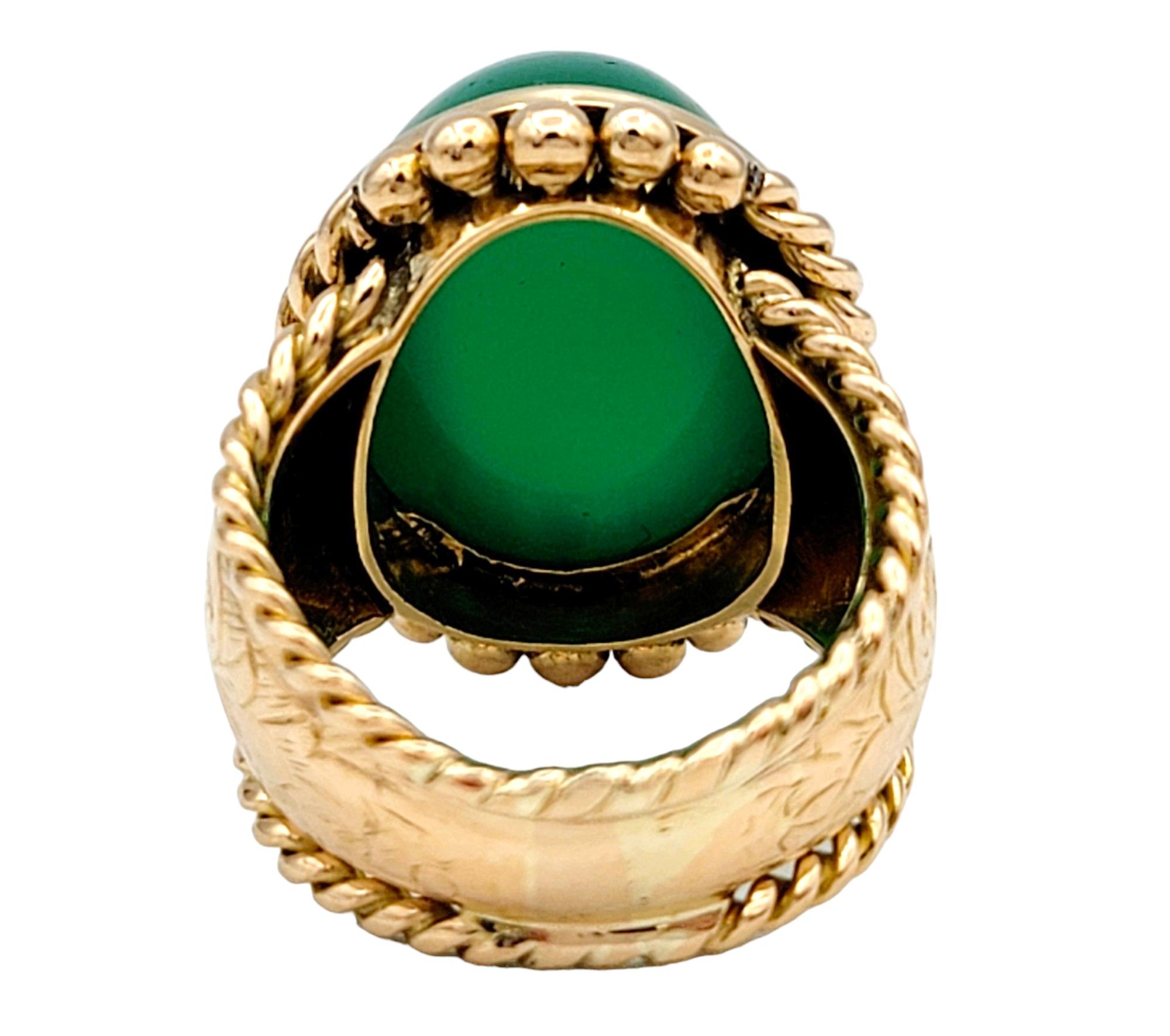 18.64 Carat Oval Cabochon Green Chalcedony Cocktail Ring in 18 Karat Rose Gold In Good Condition For Sale In Scottsdale, AZ