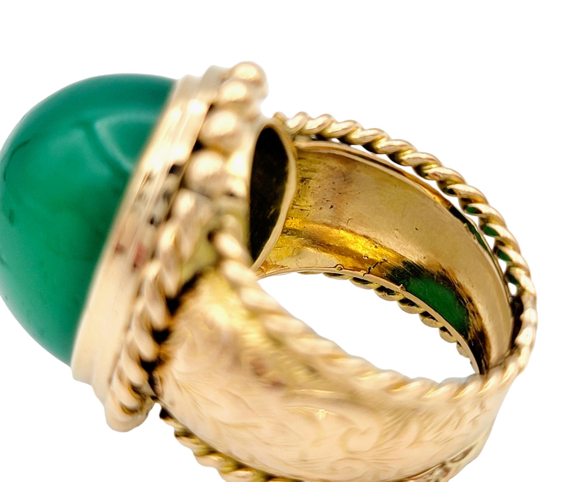 Women's 18.64 Carat Oval Cabochon Green Chalcedony Cocktail Ring in 18 Karat Rose Gold For Sale