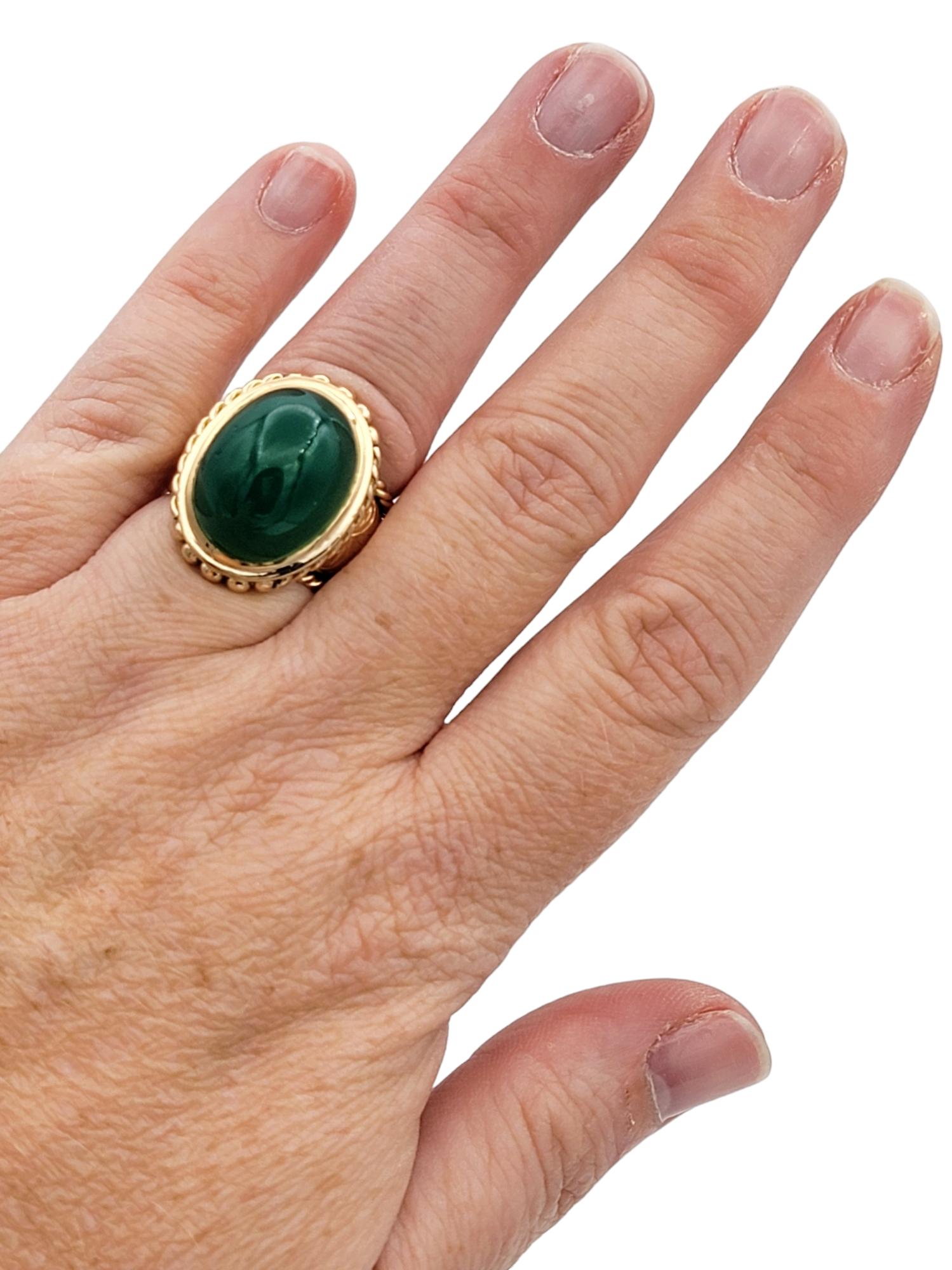 18.64 Carat Oval Cabochon Green Chalcedony Cocktail Ring in 18 Karat Rose Gold For Sale 1