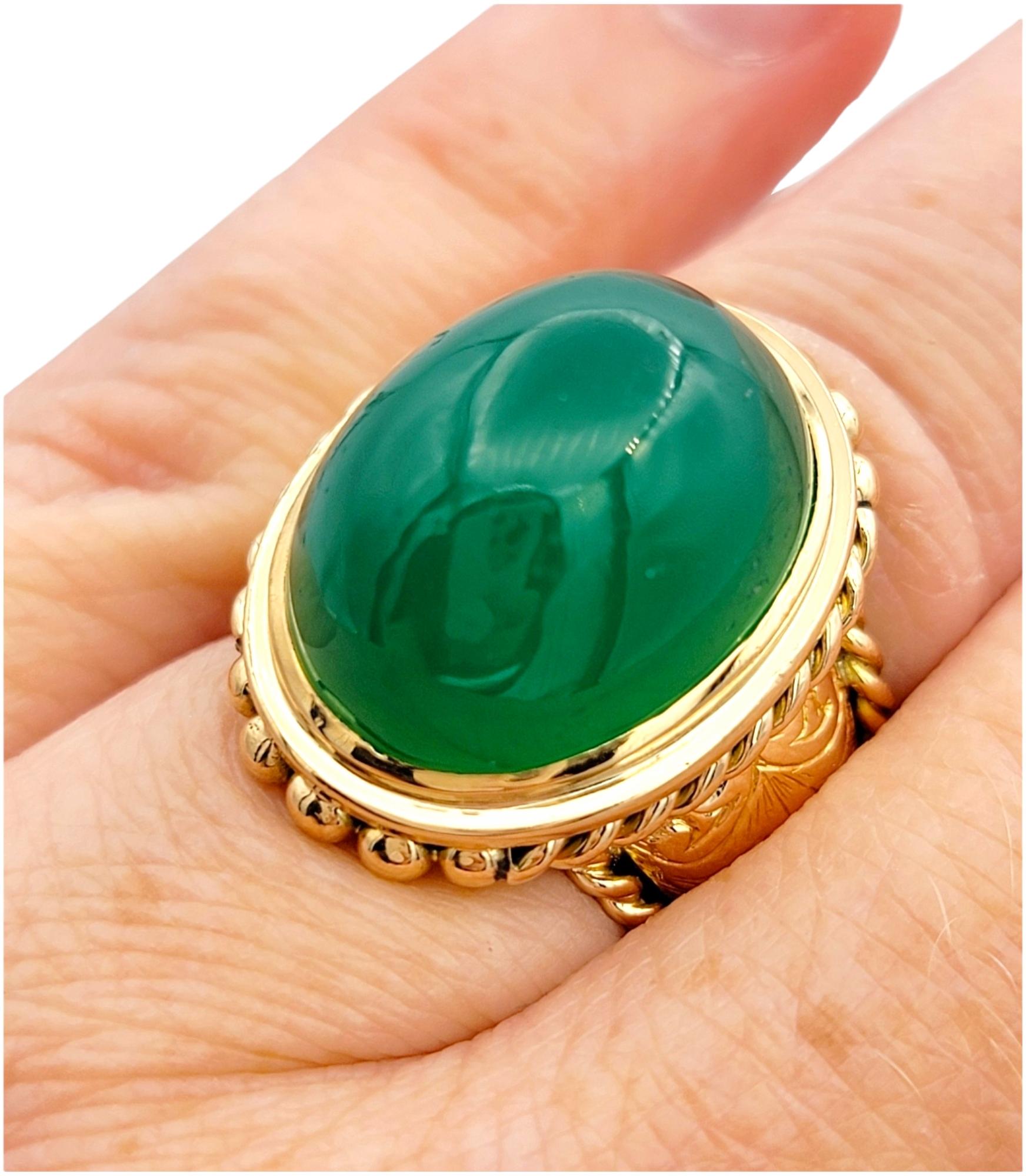 18.64 Carat Oval Cabochon Green Chalcedony Cocktail Ring in 18 Karat Rose Gold For Sale 2