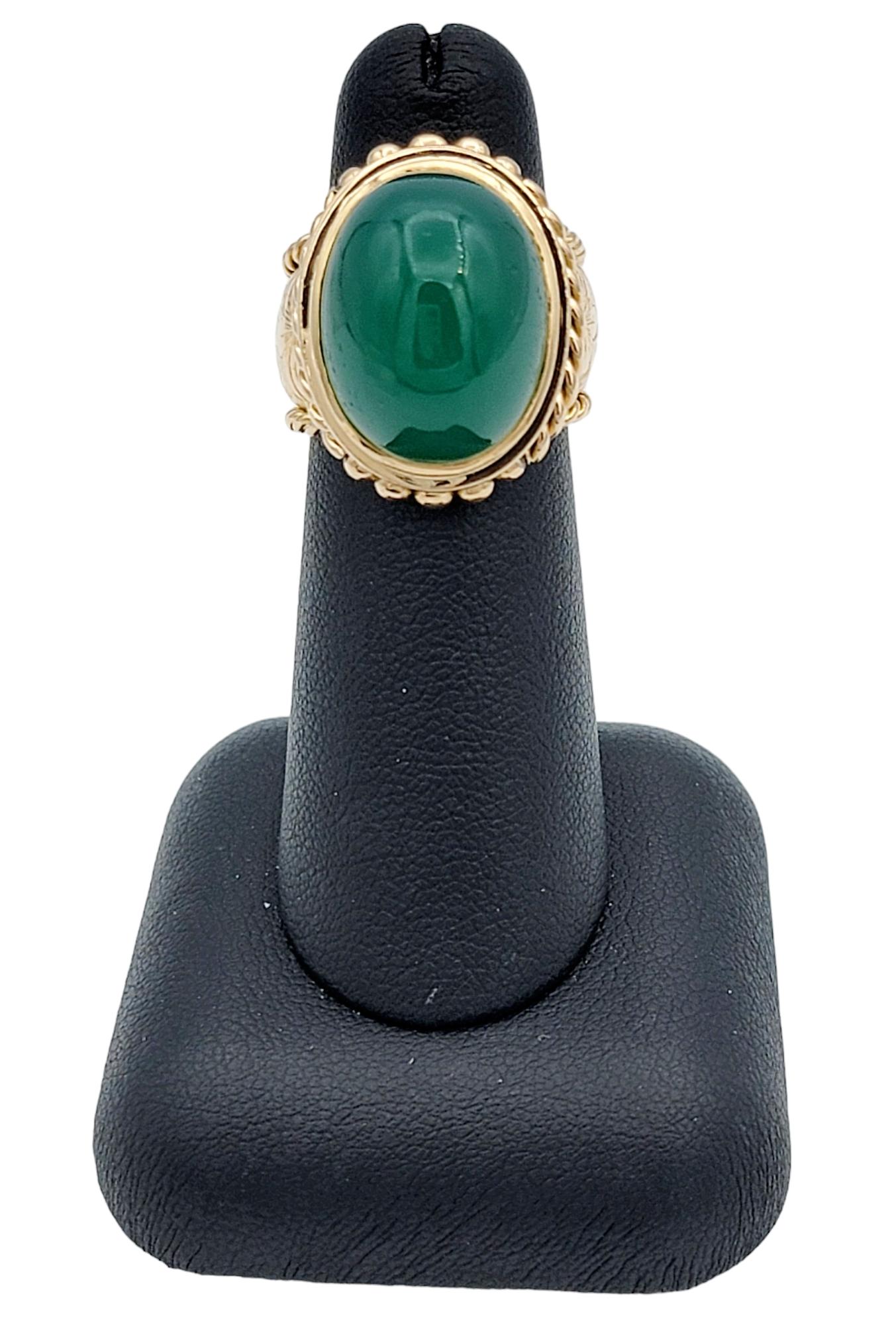 18.64 Carat Oval Cabochon Green Chalcedony Cocktail Ring in 18 Karat Rose Gold For Sale 3