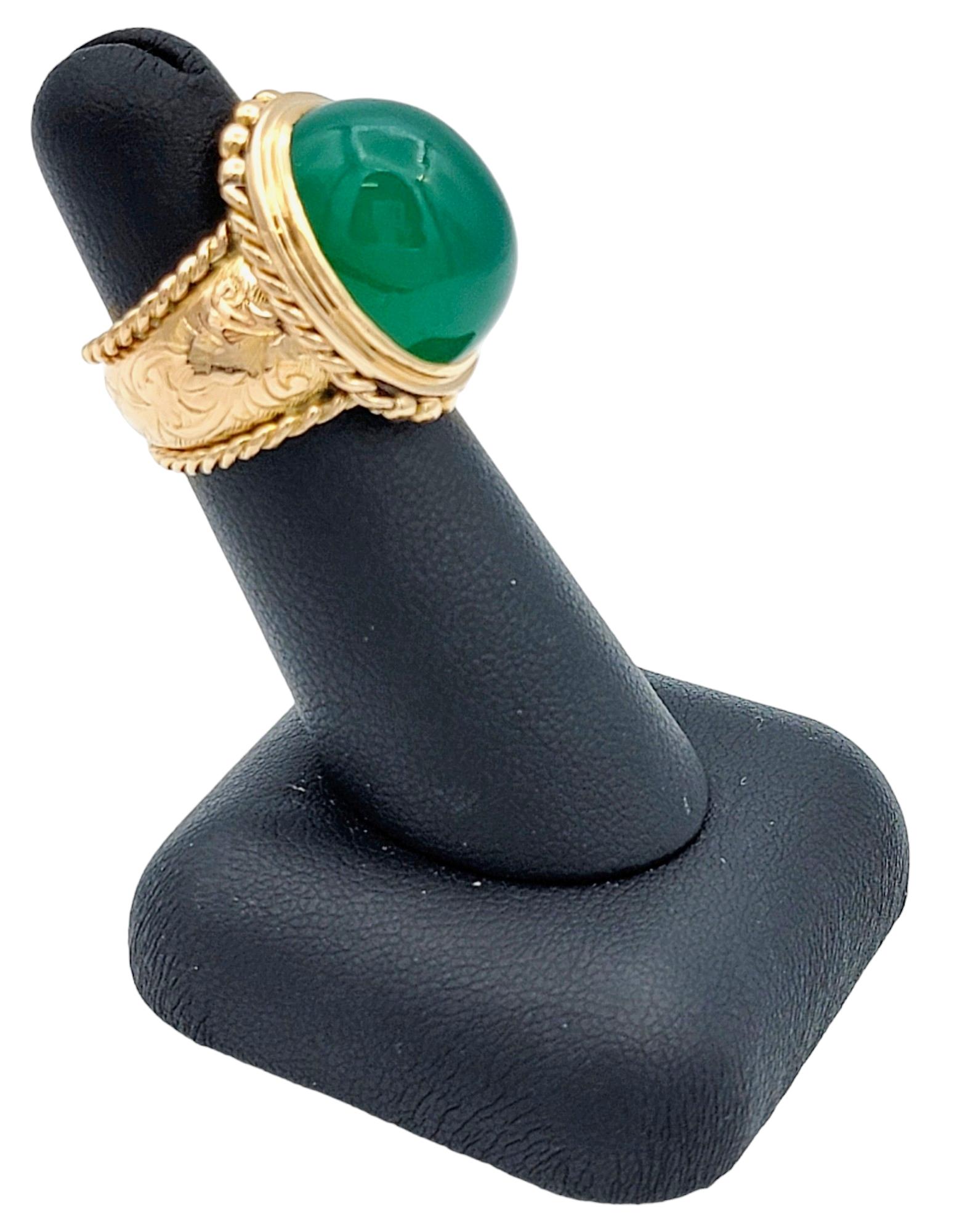 18.64 Carat Oval Cabochon Green Chalcedony Cocktail Ring in 18 Karat Rose Gold For Sale 4