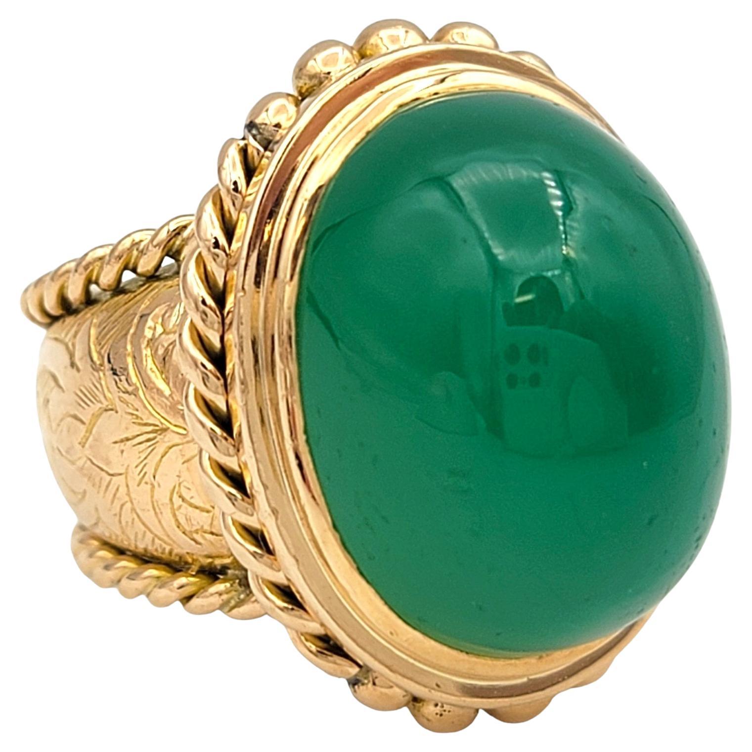 18.64 Carat Oval Cabochon Green Chalcedony Cocktail Ring in 18 Karat Rose Gold For Sale