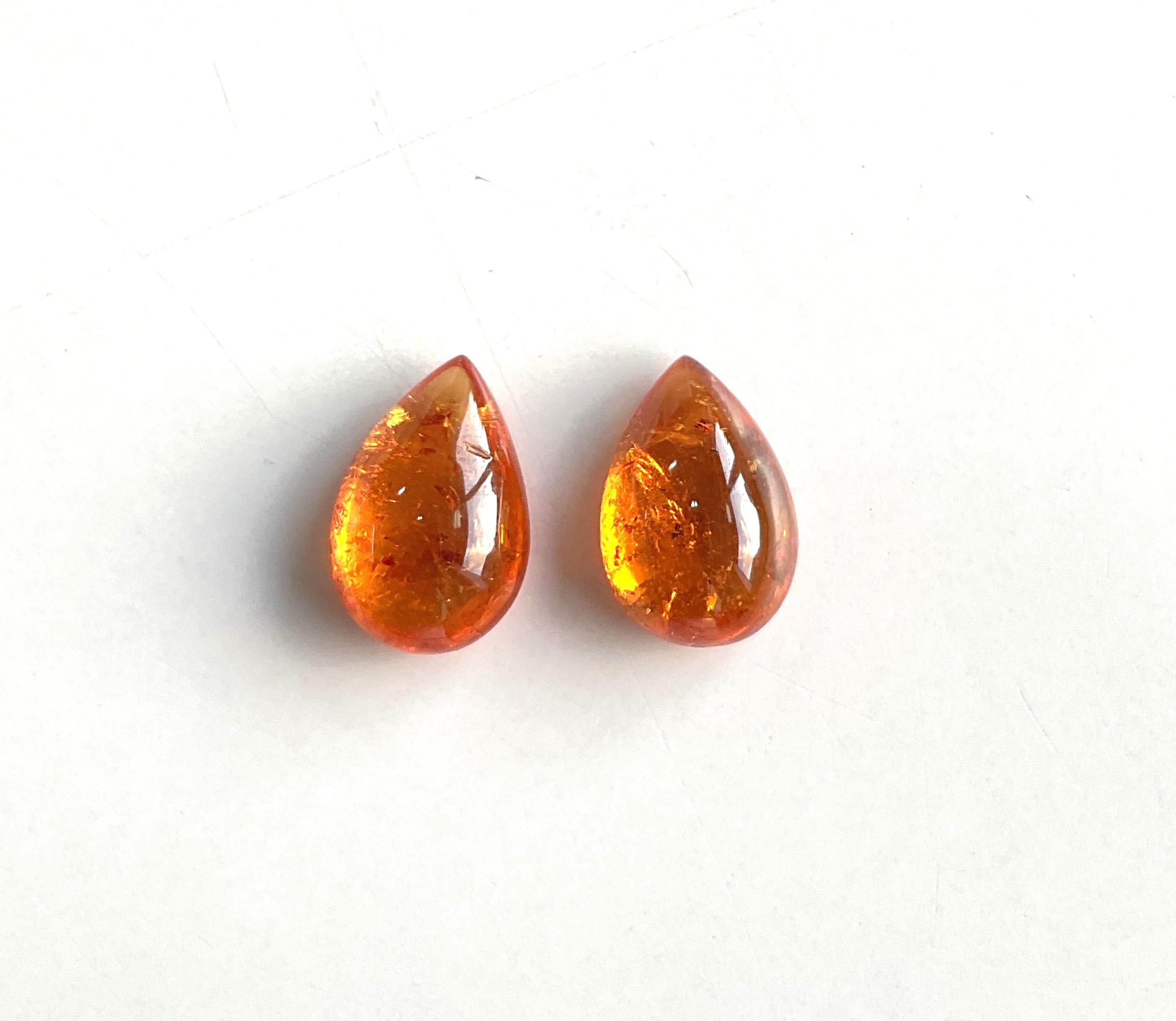 Art Deco 18.64 Carats Fanta Spessartite Garnet Pear 2 Pieces Top Quality Natural Gemstone For Sale