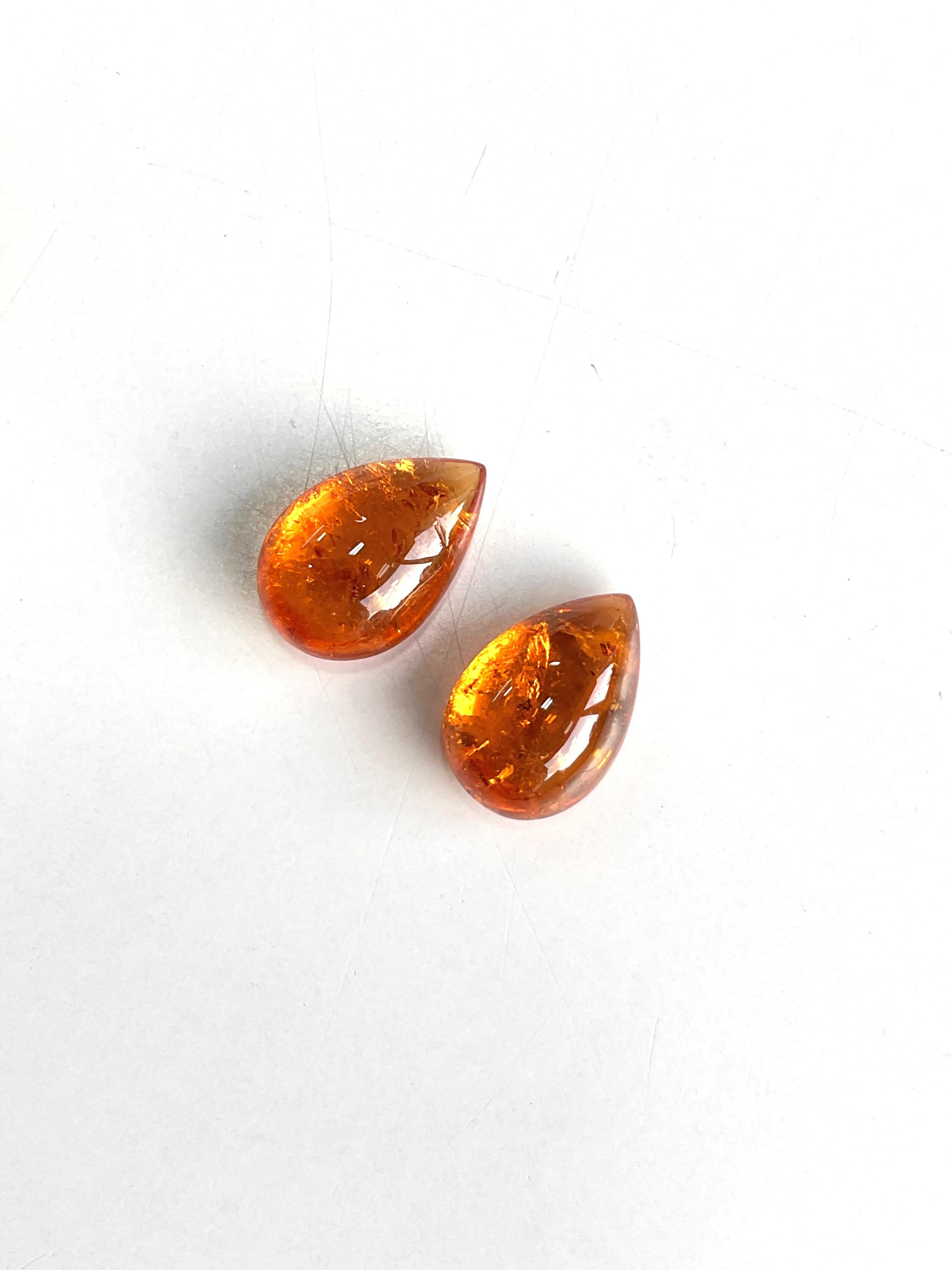 18.64 Carats Fanta Spessartite Garnet Pear 2 Pieces Top Quality Natural Gemstone In New Condition For Sale In Jaipur, RJ