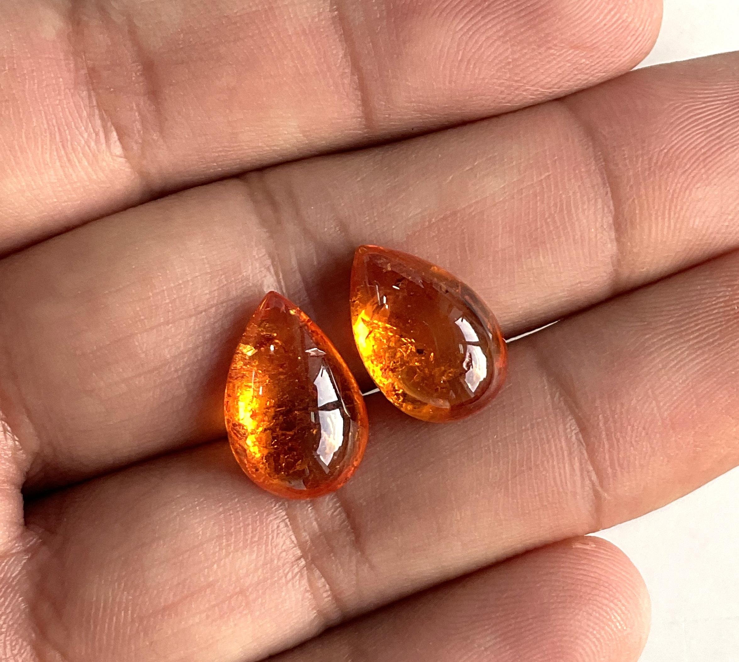 Women's or Men's 18.64 Carats Fanta Spessartite Garnet Pear 2 Pieces Top Quality Natural Gemstone For Sale