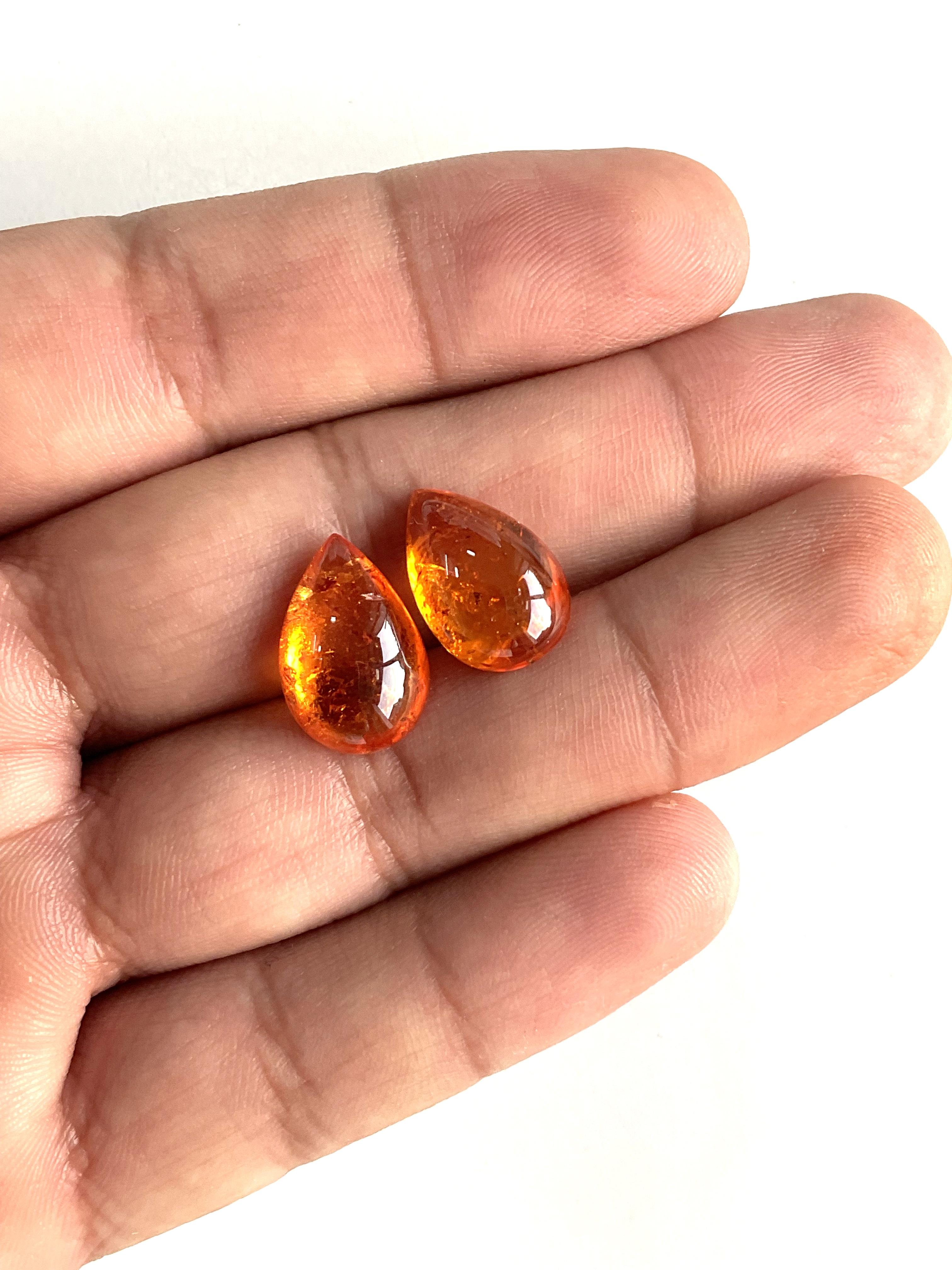 18.64 Carats Fanta Spessartite Garnet Pear 2 Pieces Top Quality Natural Gemstone For Sale 1
